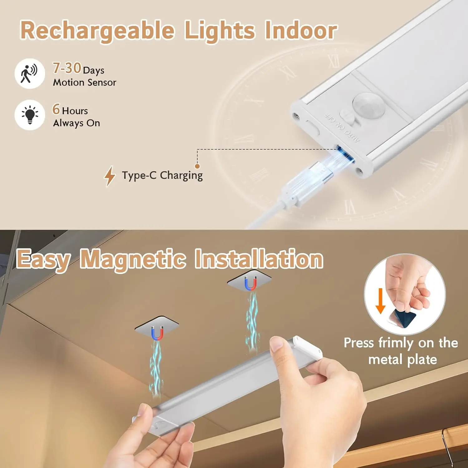 Under Cabinet Lighting Wireless, 4Pack Motion Sensor Light Indoor with 3 Color Temps, Dimmable Closet Lights Battery Operated