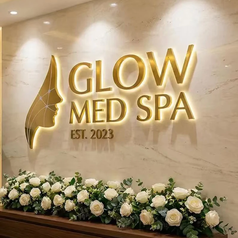 Custom 3D Backlit Business Sign Metal Sign For Beauty Salon Clinic Led Letters Halo Lit Business Logo Light up Company Sign