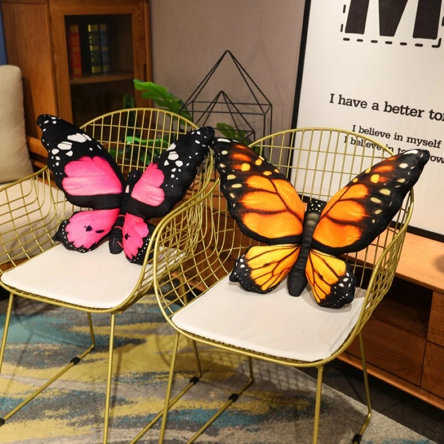 Buntes 3D-Schmetterlingskissen, dekoratives Tier-Wurfkissen, Druck-Akzentkissen, gefülltes Kissen, Bett, Schlafzimmer, Couch, Raumdekoration – Detail 12