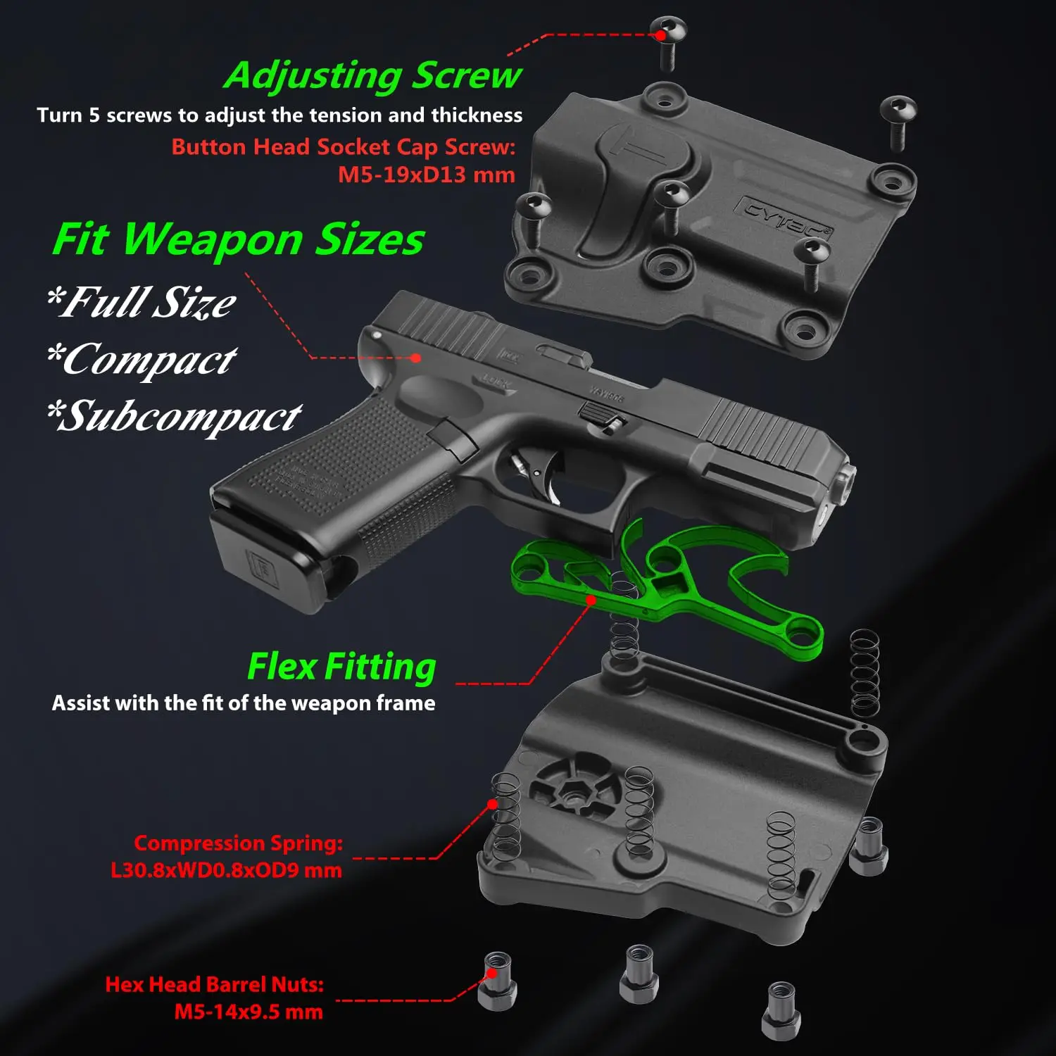 Кобура Mega-Fit Tactics подходит для самых популярных полноразмерных и компактных пистолетов, система блокировки триггерной защиты, удержание уровня II, черный