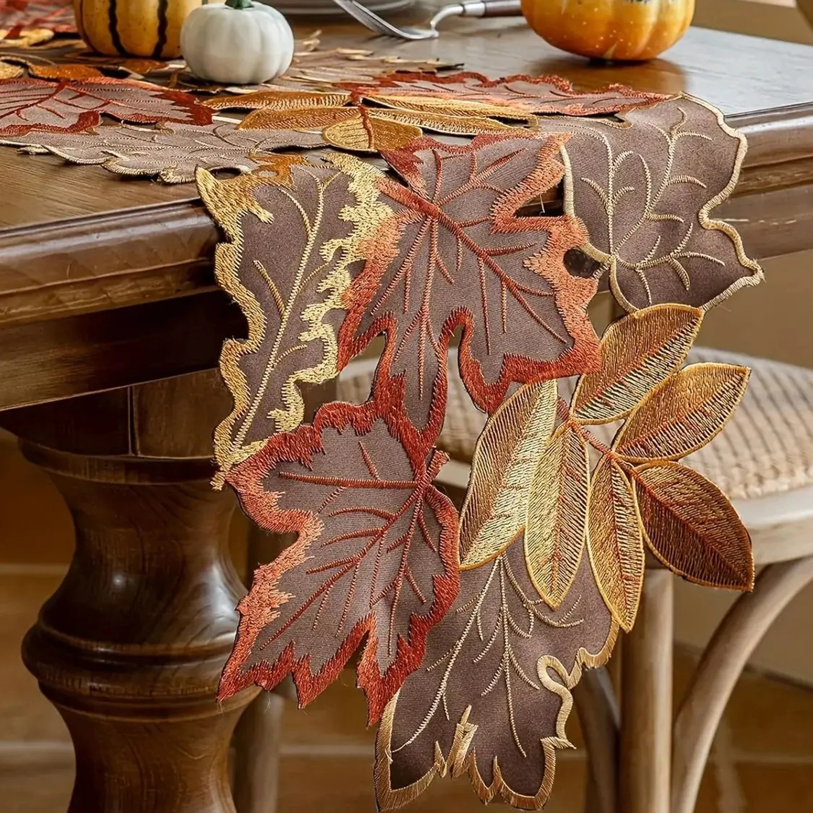 Thanksgiving Table Mat Decorative Placemat Tablecloth Home Party Farmhouse Harvest Mat for Dining Table Cutwork Runner