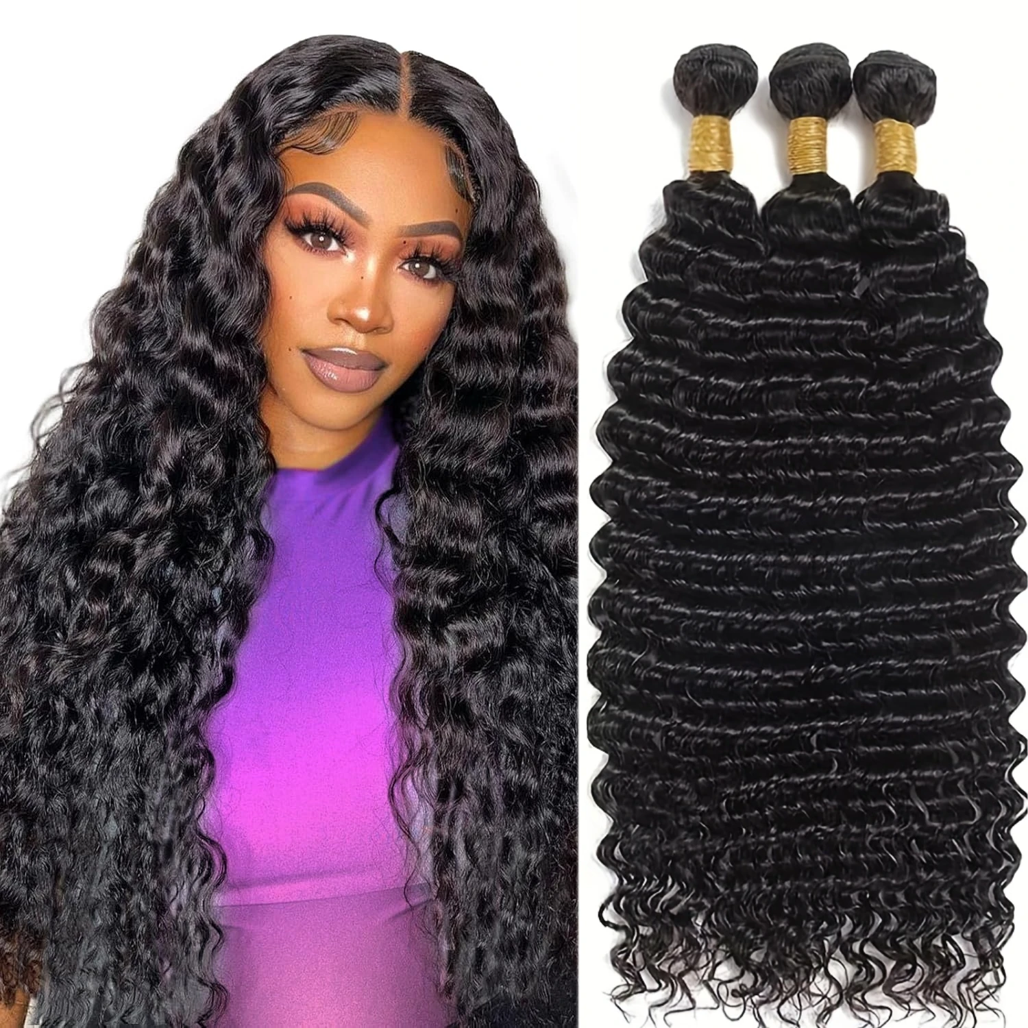 

100% человеческие волосы 1, 3 пучка, натуральные черные наращивание человеческих волос с глубокими волнами для женщин, 100% качество наращивания человеческих волос