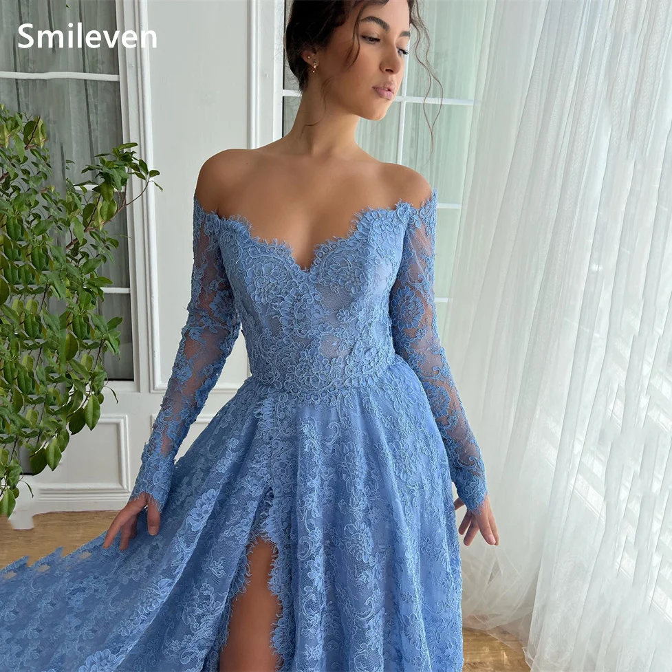 

Smileven A-line Prom Gowns Sweetheart Neck Off The Shoulder Evening Dress Side Split Floor Length Formal Party Gowns