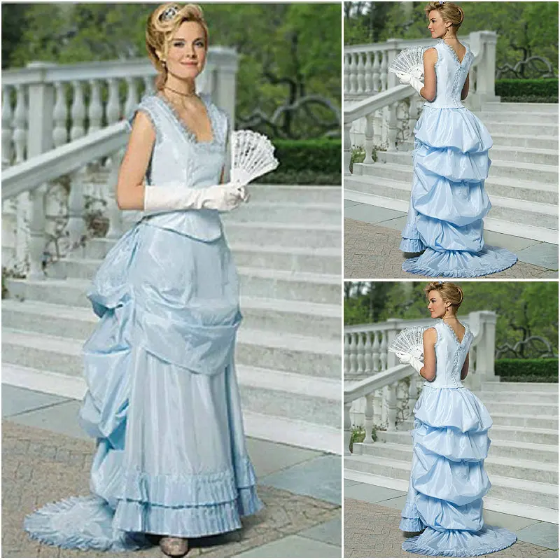 Victorian Blue bustle ball gown dress victorian evening dress women girl masquerade dress civil war southern belle bridal dress