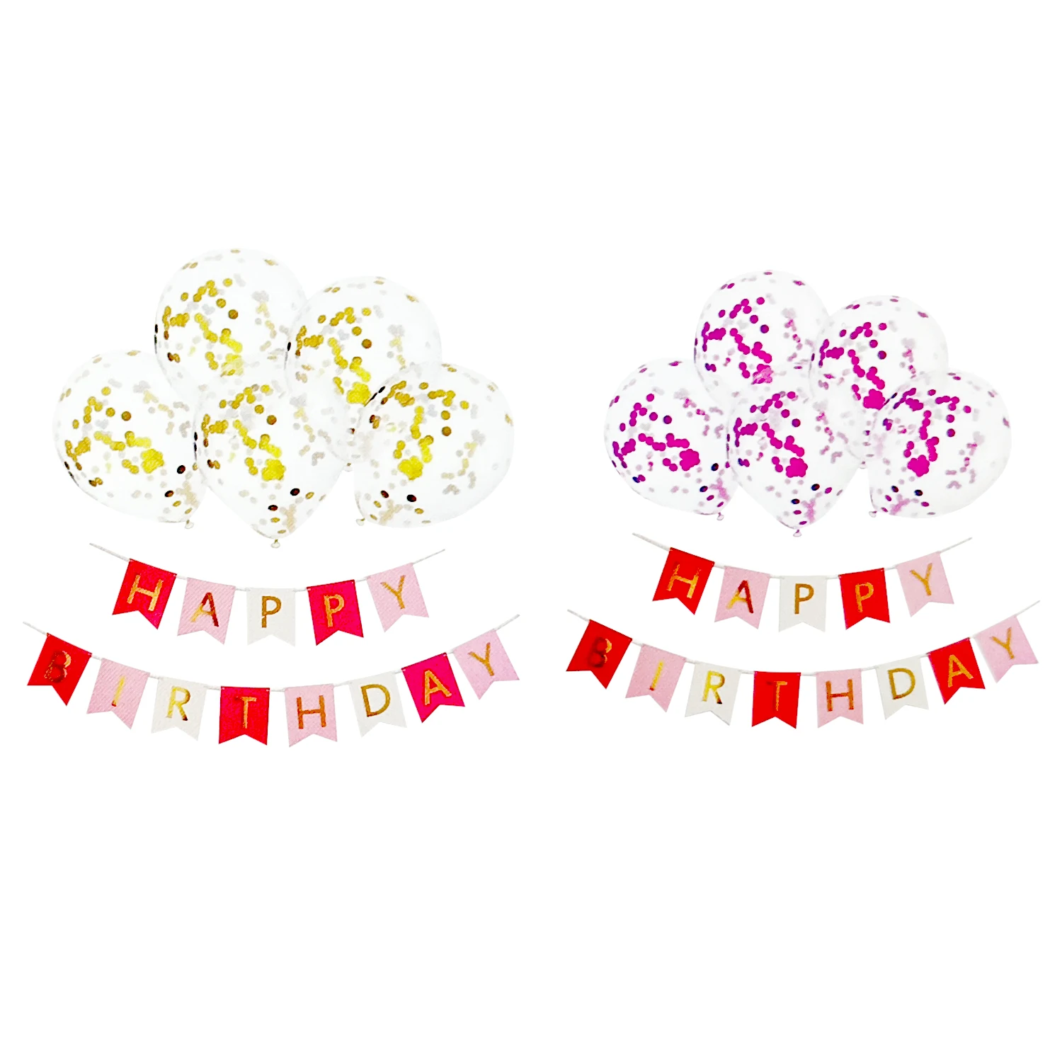 Pink happy birthday phrase pink gold peat clear balloons Garland set for that special celebration