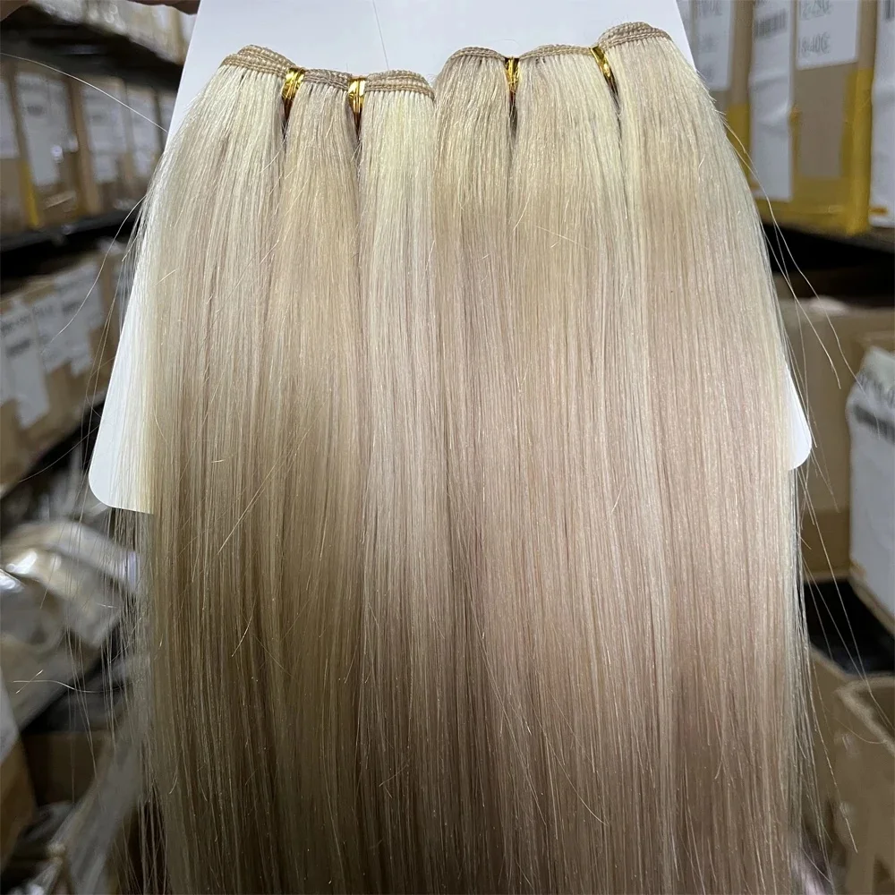 P18-613 #   Hoogtepunt Dubbele Inslag Echt haar Natuurlijk Recht 50 g/pak 12"-24" Asblond 18 #   & Lichtblond 613 #   Echt mensenhaar - afbeelding 2