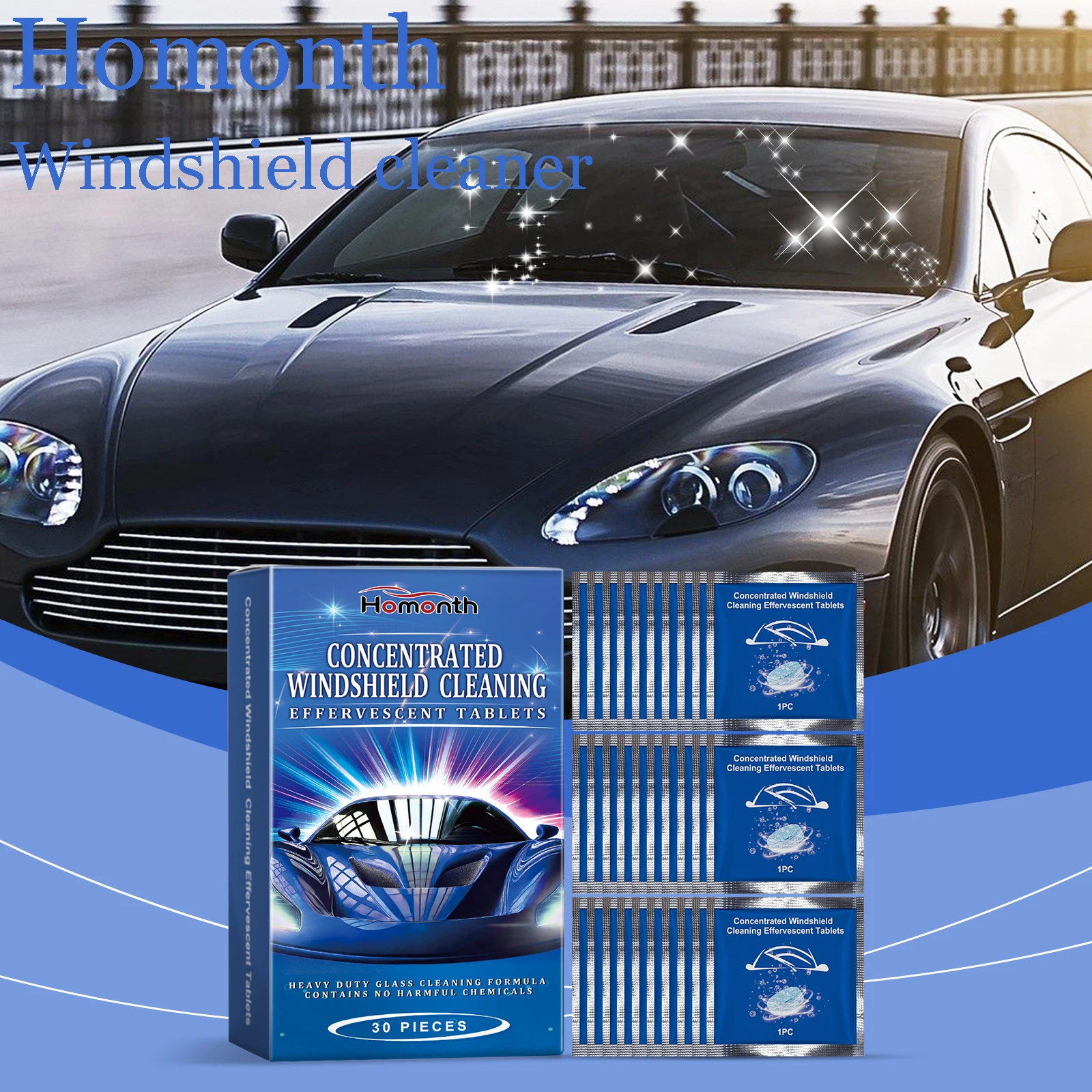 Homonth تنظيف الزجاج الأمامي مناديل مبللة إزالة الأوساخ إزالة الترسبات تحسين الشفافية مقاوم للماء مكافحة الحشف منظف الزجاج الأمامي
