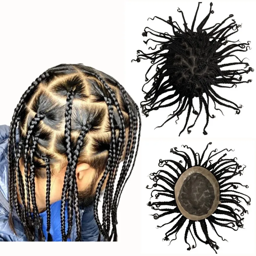 Reemplazo de cabello humano virgen brasileño, tupé de 8x10 trenzas, unidad de encaje Mono para hombres negros