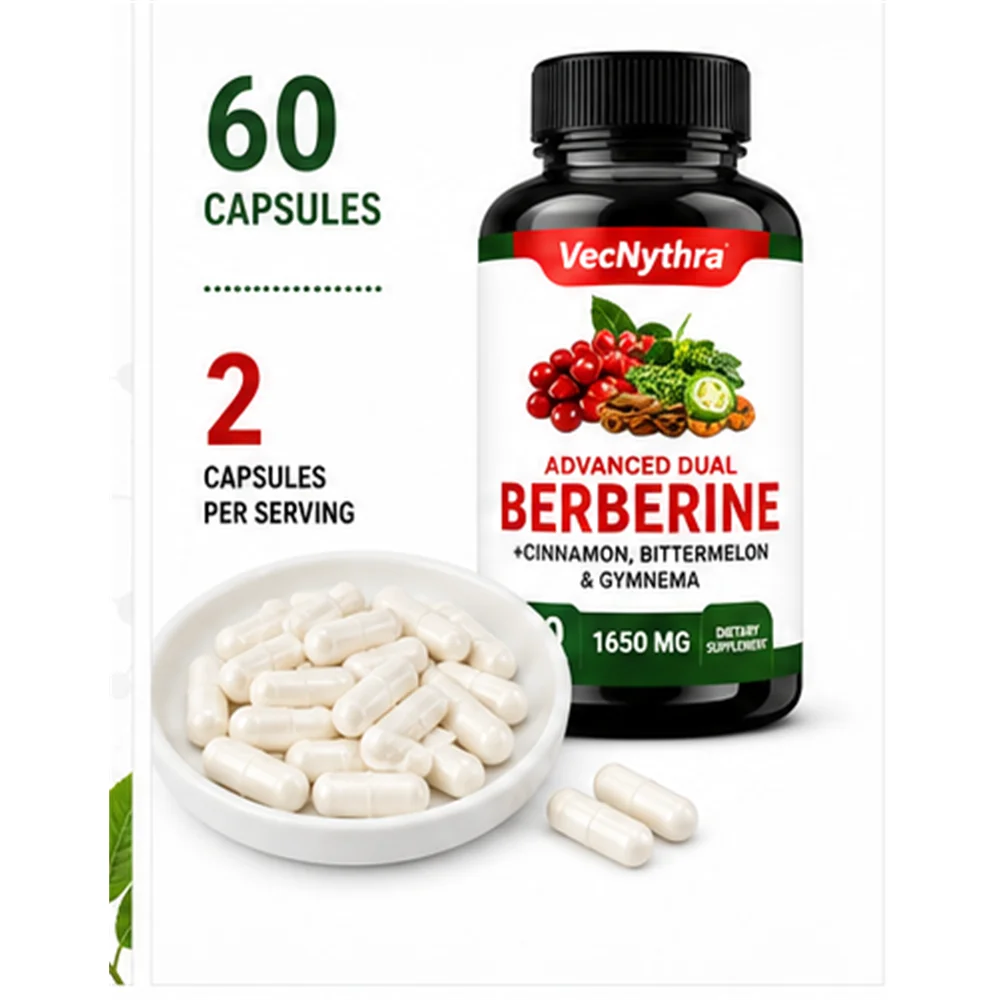 Berberine Dietary Supplement Capsules, 1650mg Blend, Ceylon Cinnamon Green Tea Milk Thistle, 60 Count