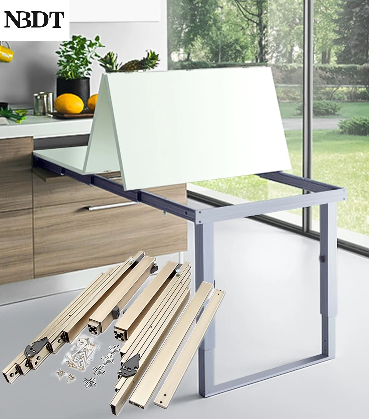

Aluminum Conceal Retractable Pull Out Slide 3 Folding Leaf Dining Table