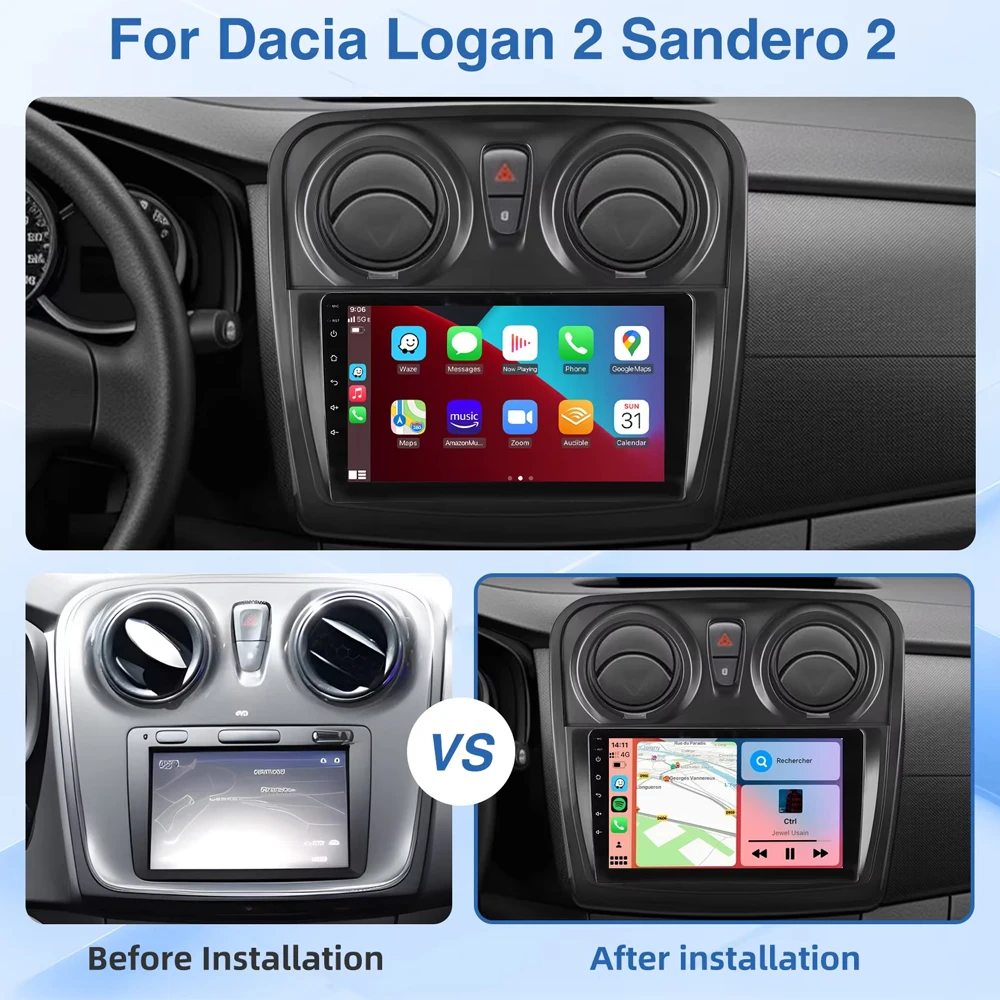 CarPlay For Renault Logan 2 Sandero 2 2012 - 2019 Car Radio Multimedia Player Bluetooth 5G BT WiFi Android15 Wireless carplay