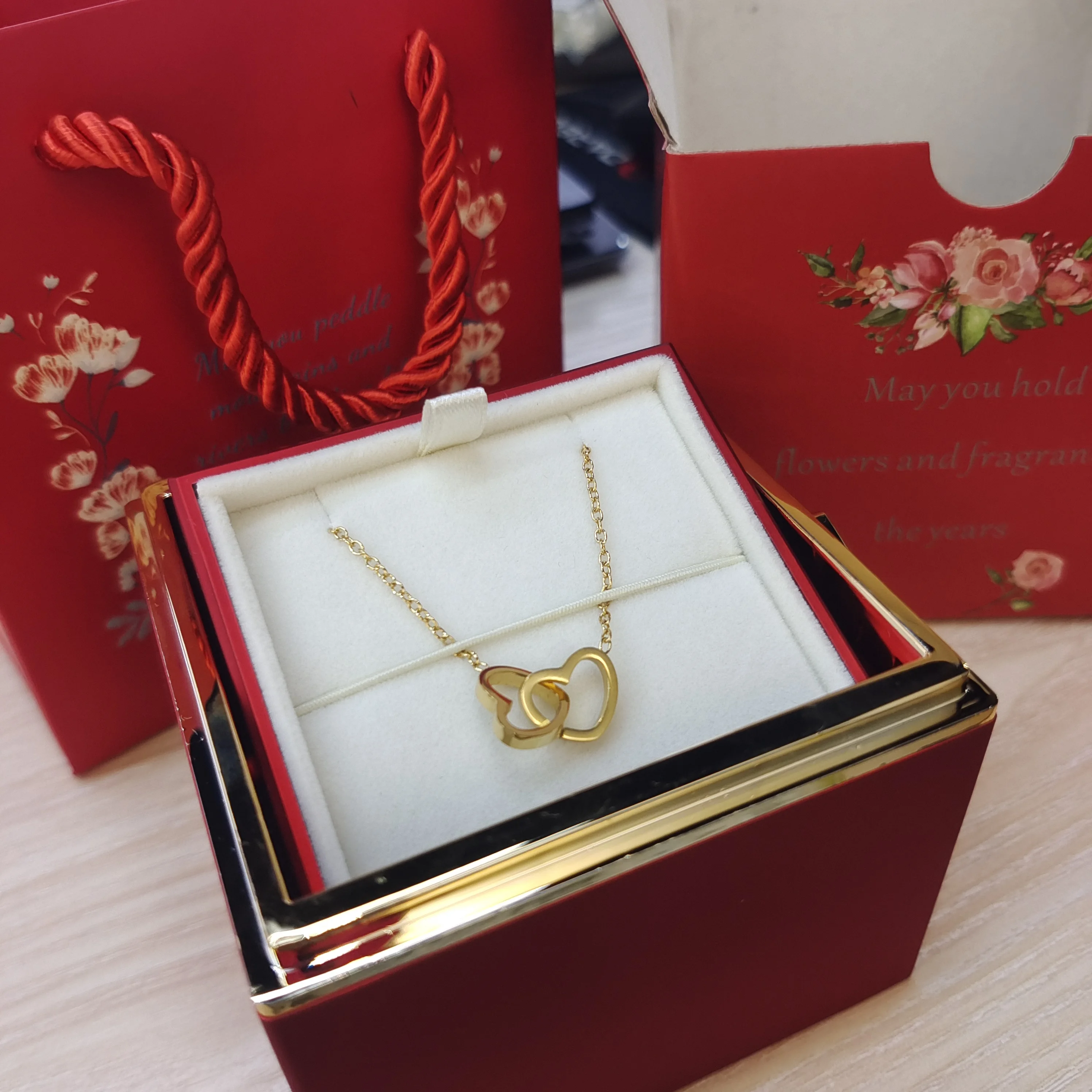 

ETERNAL ROSE BOX - W/ENGRAVED NECKLACE & REALROSE Flower Gift Box Heart Customize Letter Necklace Valentine's Day Gift for Her