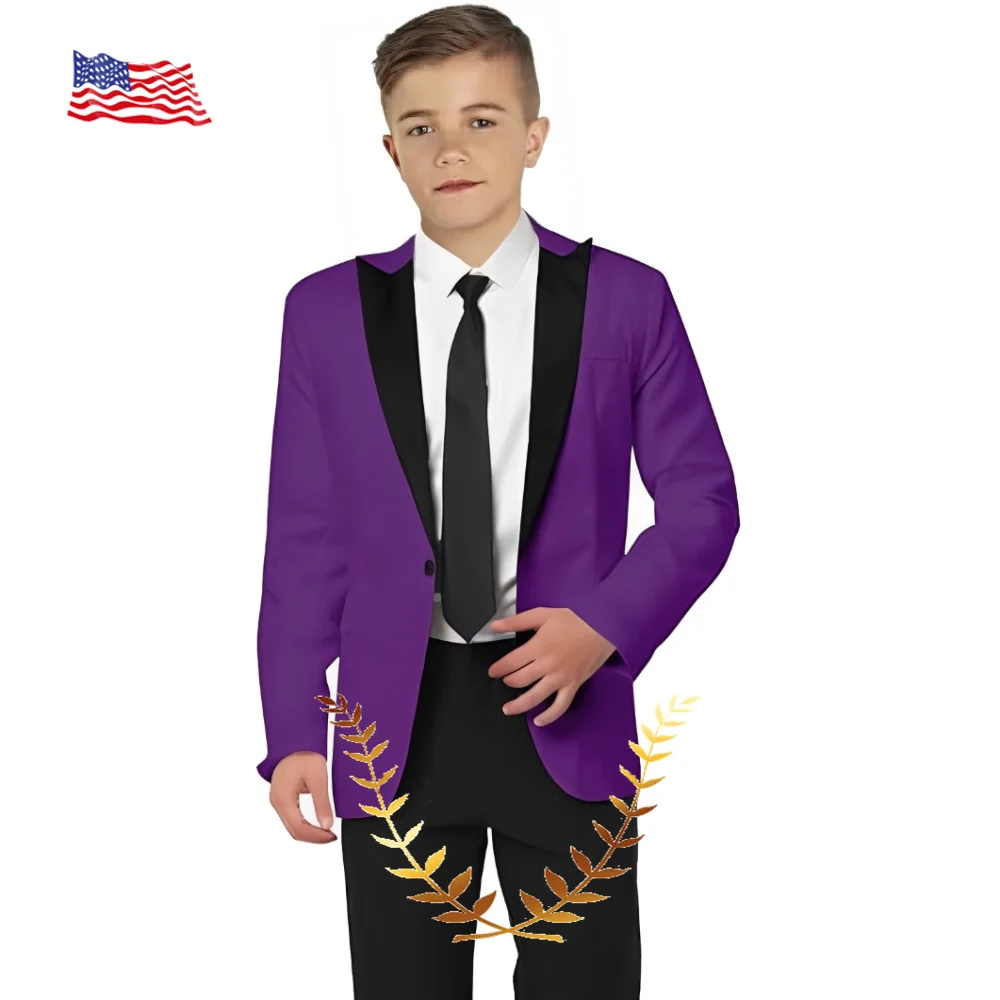 

2 Piece Boys Suit Fashion Solid Color Notched Lapel Slim Fit Teenage Tuxedos Blazer Pants for Wedding Birthday Party