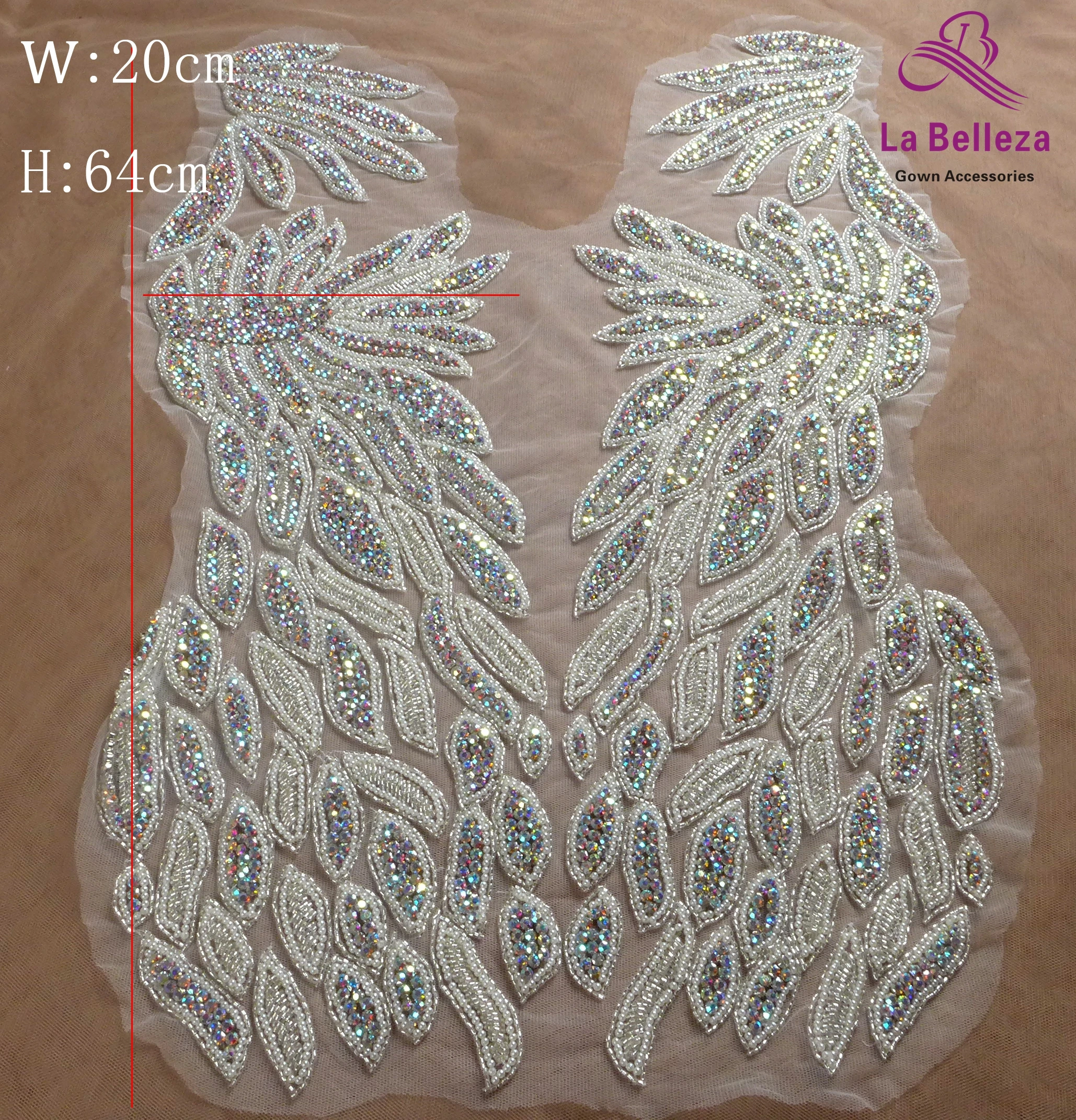 LB new hand-made beautiful half body applique,silver luxury crystal Rhinestone front patch wedding dress accessories 33x62cm