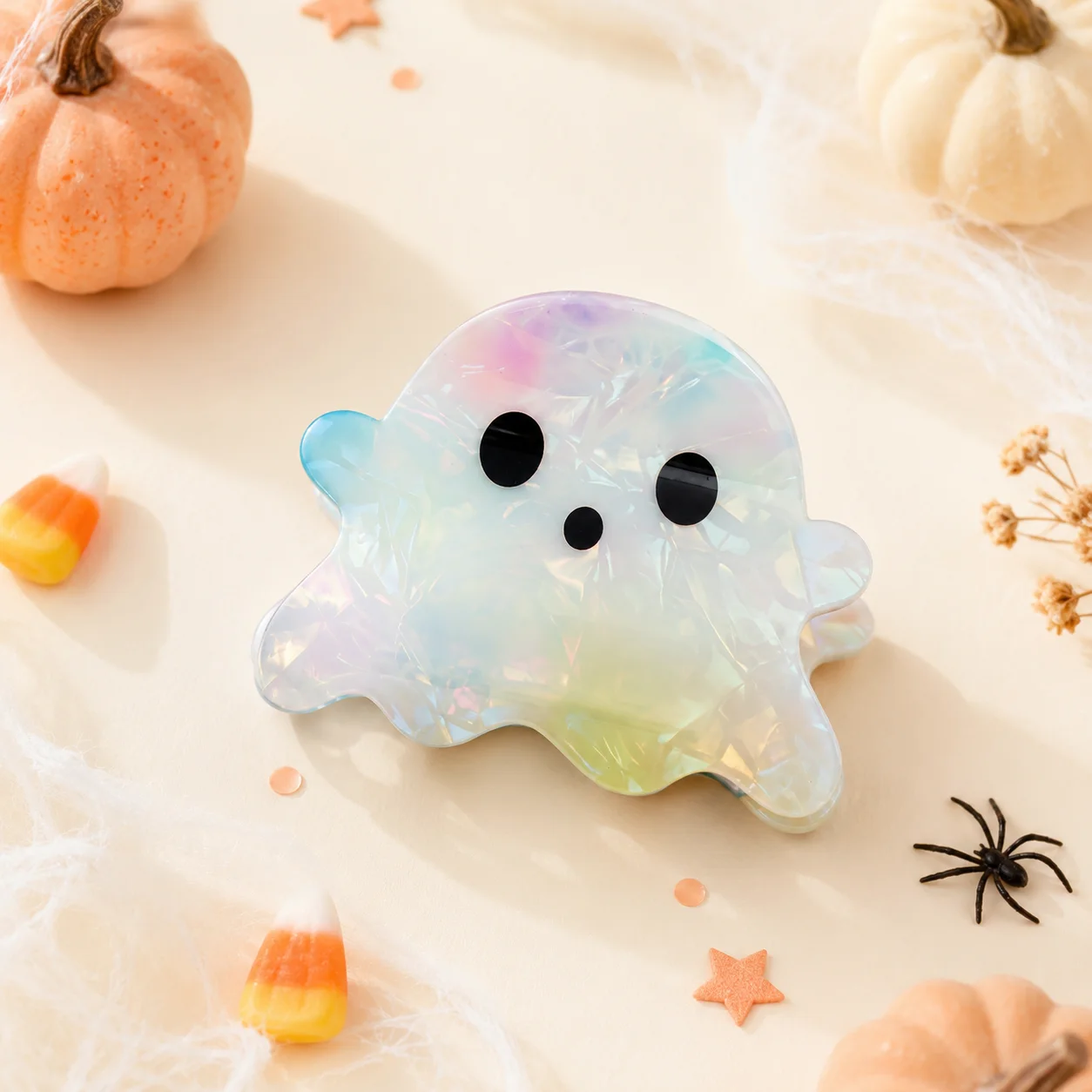 1pcs Halloween Pumpkin Ghost Laser Effect Printed Grip Clip, Back of Head Shark Clip Hair Accessory