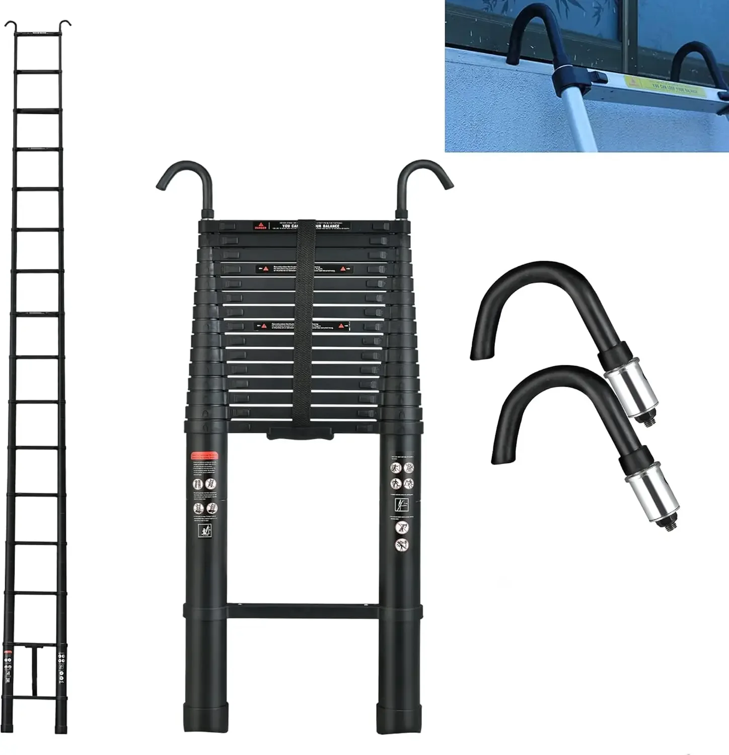 6.2M/20,3ft Zware Telescopische Ladders Met Haken 14 Treden Aluminium Verlenging Voor Multifunctioneel Indoor Dakwerk - afbeelding 2