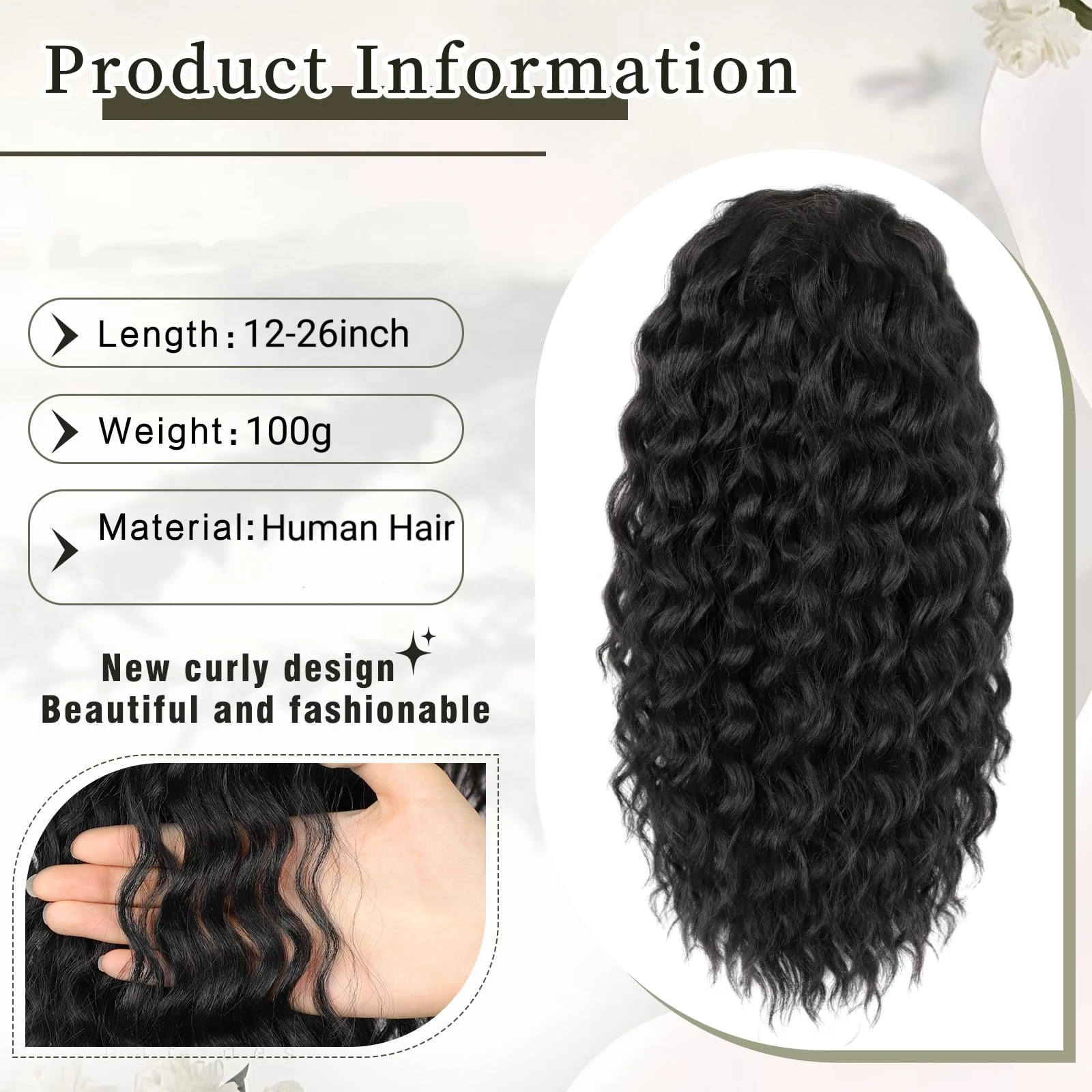 포니테일 인모 연장 딥 웨이브 인모 드로스트링 포니테일 # 여성용 1B 내추럴 블랙 포니테일 인모 헤어 익스텐션