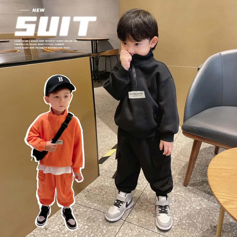 Spring Autumn Baby and Boys Half Zip Sweatshirt+Sweatpant School Kids 2PCS Tracksuit Children Jogger Outfit Workout Set 1-12 Yr