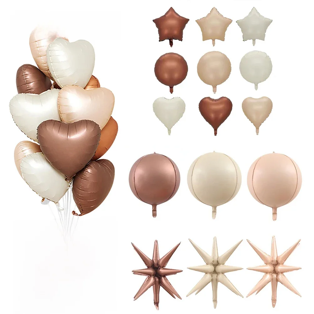 Ballons en aluminium étoile Explosion 26 pouces 4D marron Beige crème coeur cercle forme hélium ballon bébé fille fête d'anniversaire décor de mariage