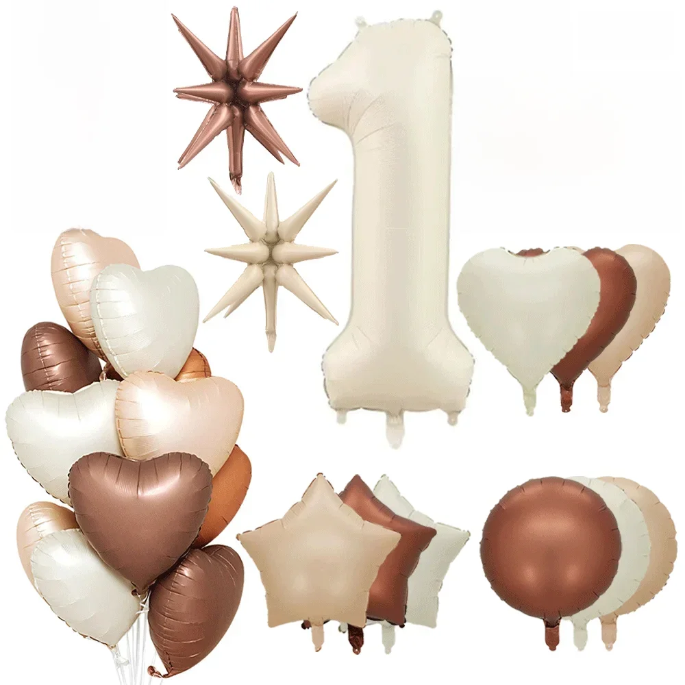 Ballon en aluminium crème à gros chiffres, 18/40 pouces, bannière en forme de cœur et d'étoile pour enfants filles, fournitures de décoration pour fête d'anniversaire et de mariage de 1er an