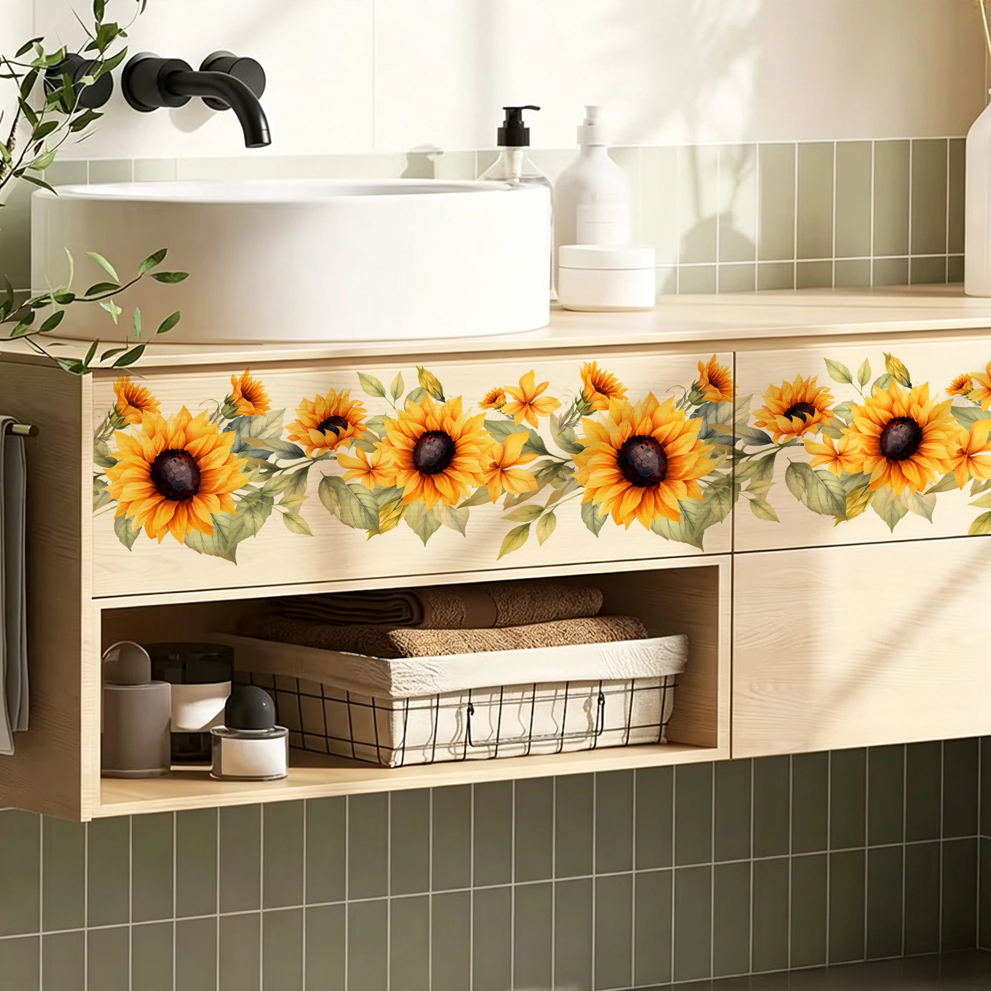 Sunflower Kitchen Wall Sticker, Removable Bathroom Backsplash Decal, Home Decor, DIY Reusable Vinyl Sticker view 2