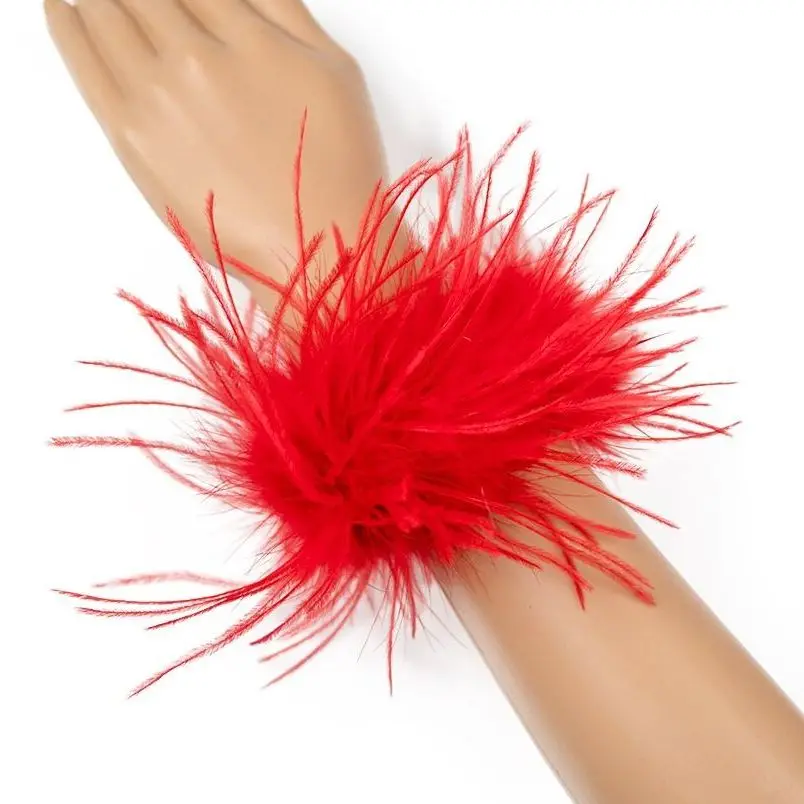 Manchette en plumes rouges pour femme, bracelet à pression, manchette en plumes d\'autruche, 1PC, années 1920