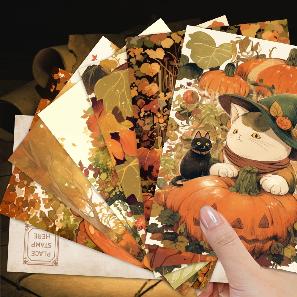 32 Stück, Herbsternte Vintage-Postkarte, Herbst, Kürbisse, fallende Blätter, Postkarten, Urlaubskarten, Sammlerstücke