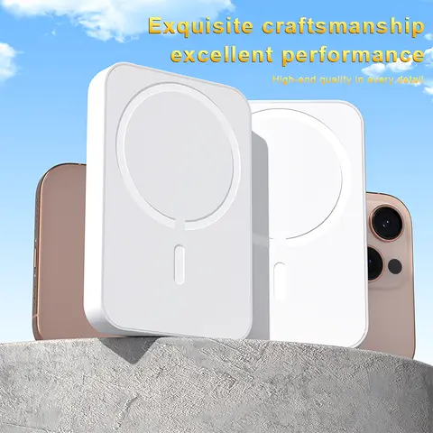 Mini trådlös snabbladdning, 5000 Mah magnetisk trådlös powerbank, med 15-watts snabbladdningskapacitet Lämplig för Apple 12 och senare mobiltelefoner, en bärbar utomhusströmförsörjning för nödsituationer är ett måste. 8 best sales powerbank med trådlös laddning - №2
