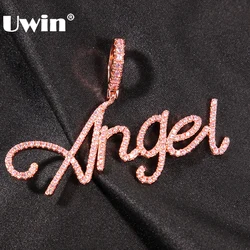 UWIN Custom Cursive Name Pendant for Women Iced Out Cubic Zirconia Letter Charms Fashion Personalized Hip Hop Jewelry for Gift