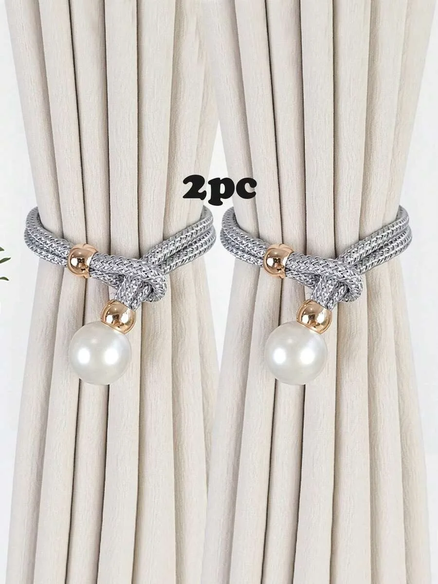 2pcs Faux Pearl Window Curtain Tie Backsolder, Simple Home Decor