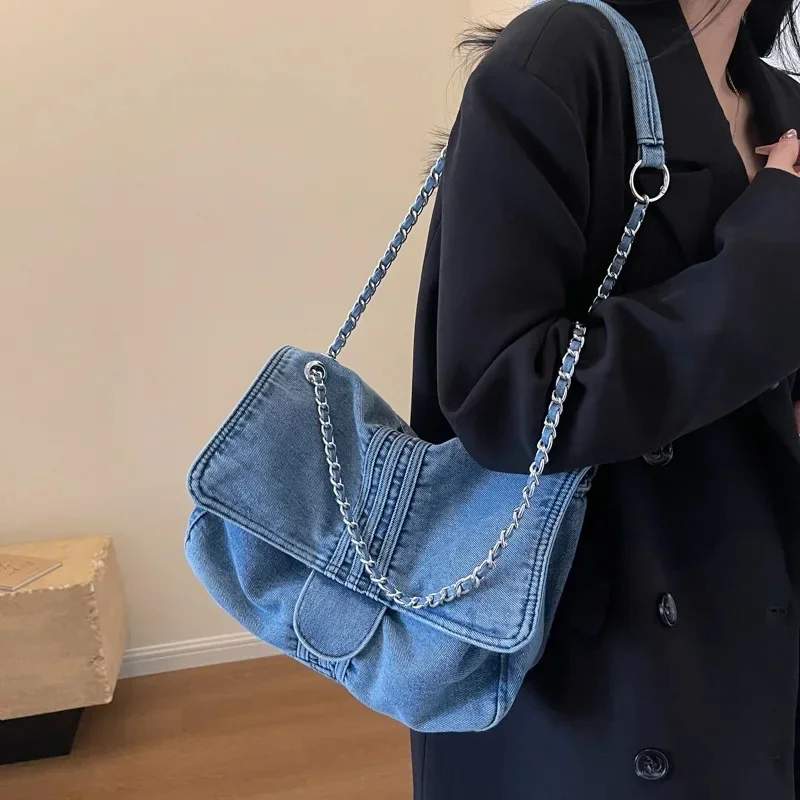 Denim Hobo Crossbody Bags For Women 2024 New Trends Purses And Handbags Multi Pockets Shoulder Messenger Bag Big Capacity Totes — zdjęcie 2