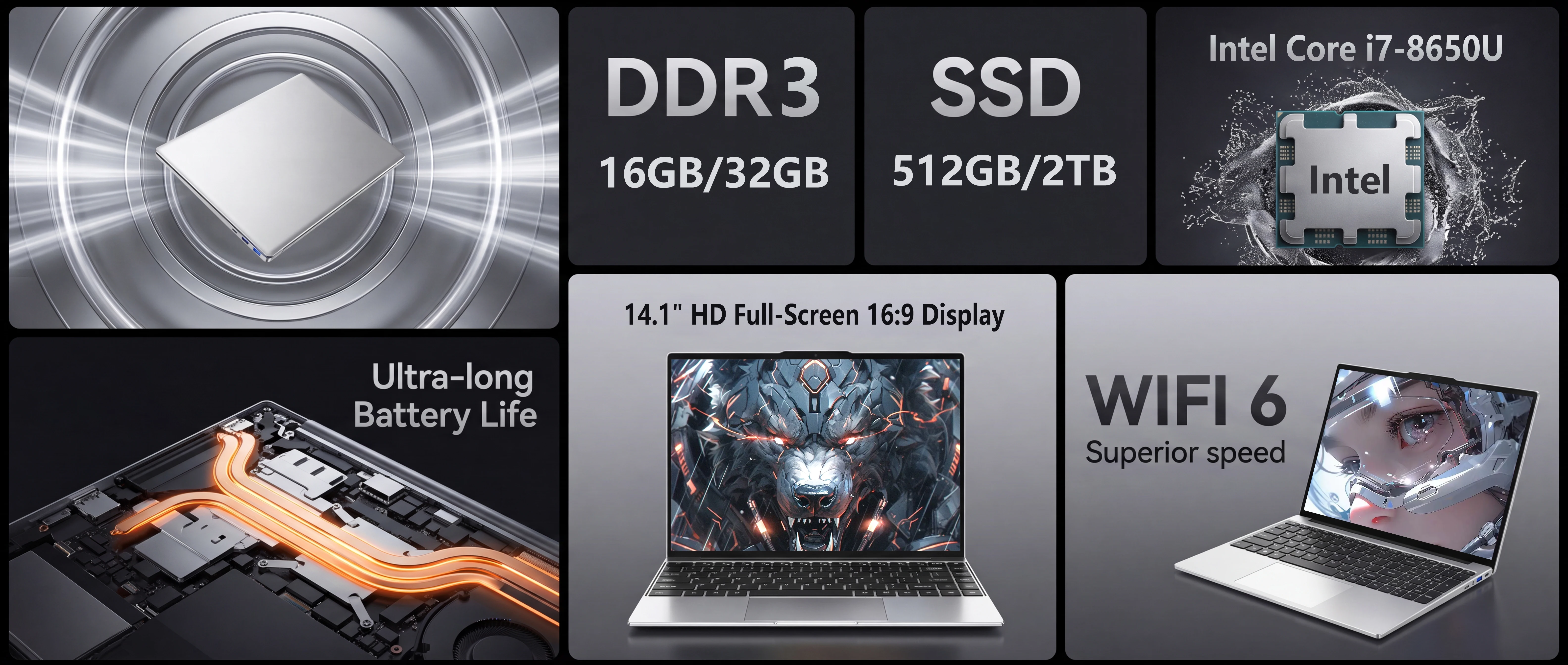 Portable Laptop Windows 11 Intel Core I7-8650U 14.1 Inch 16GB RAM 512GB SSD Office Laptops 1920*1080 Notebook