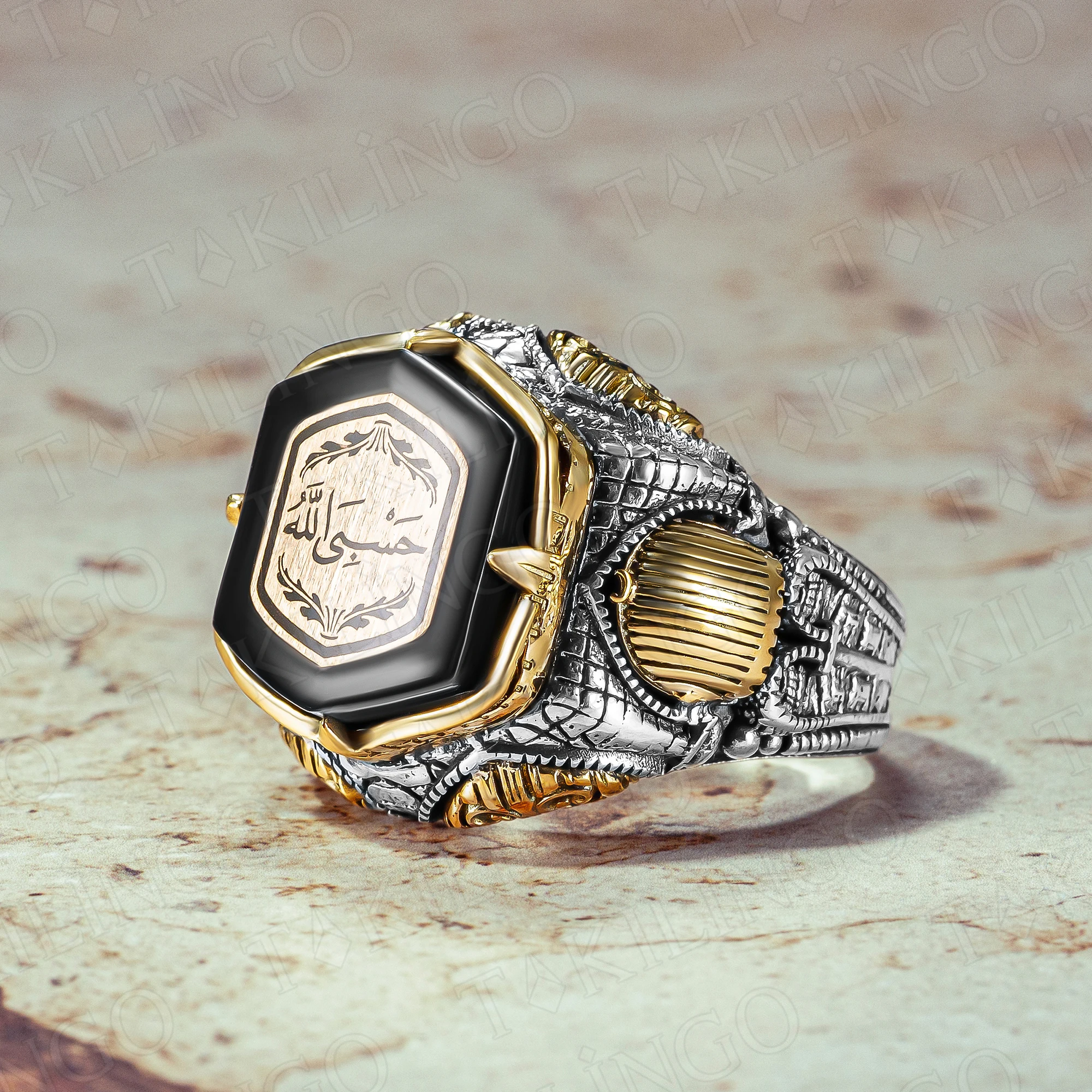 Solid 925 Sterling Silver Hasbi Allah (Allah is Sufficient for me) Men's Ring Islamic Ring Muslim Gift For Men Religious Ring