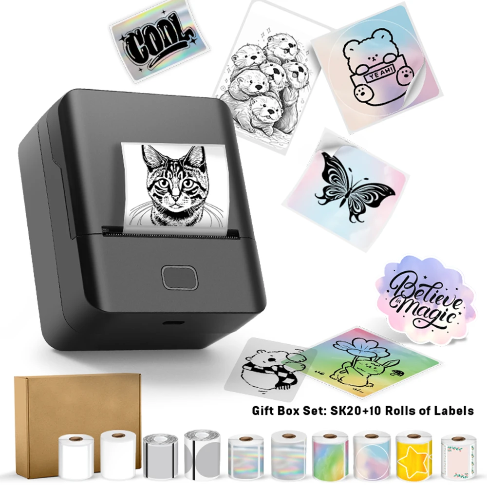 

SINMARK Portable Printer with 10 Rolls of Labels Gift Boxed Set of Student Gifts Creative Mini Bluetooth Sticker Maker