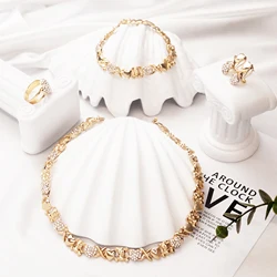 Women Jewelry Set Xo New Design 18K Gold Plated American Rhinestone Jewelry Set Big Teddy Bear I Love You Hugs and Kiss Necklace