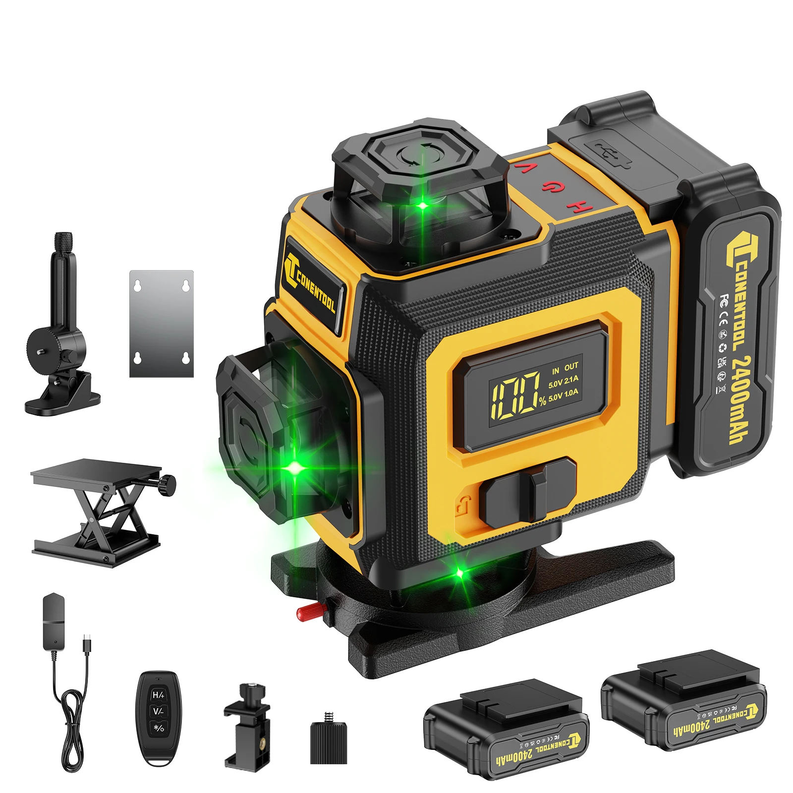CONENTOOL 16-Linien 4D Laser-Nivelliergerät Selbstnivellierend Horizontal Vertikal Kreuzlinienlaser mit Stativ Hochleistungs-Strahlmesswerkzeug