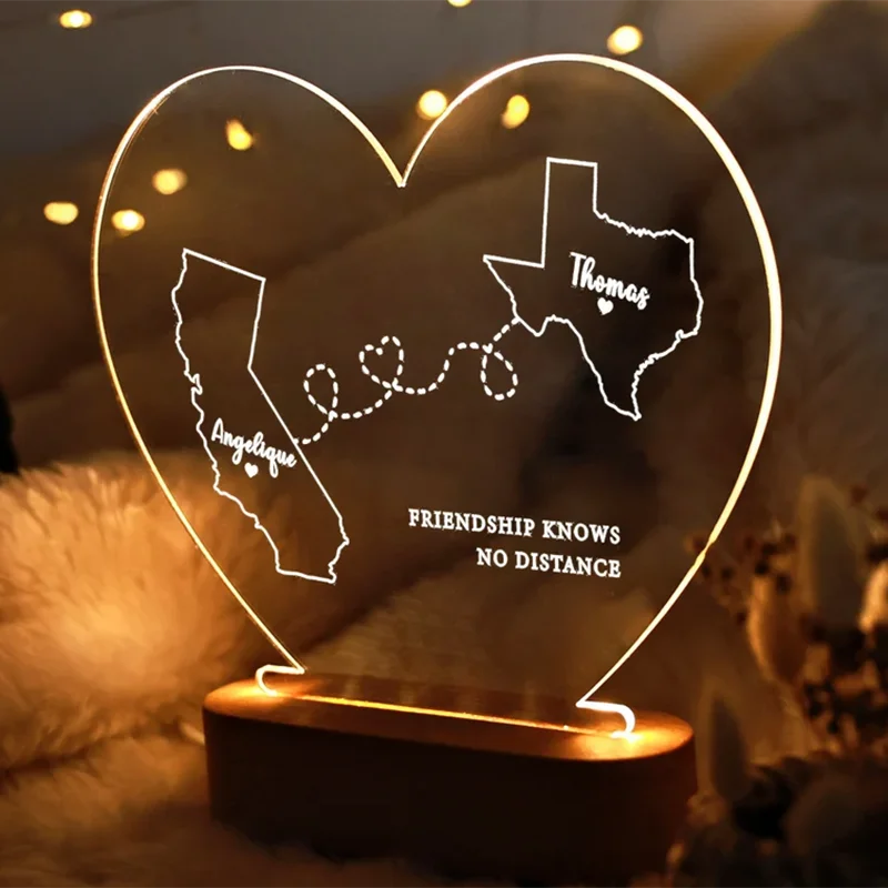 Personalized 2 Map Night Light Bedroom Night Light 3D Custom Lamp Long Distance Relationship Gift Going Away Gift Couple Gift