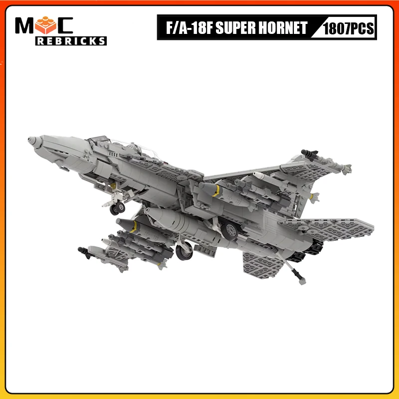 Décennie s de construction militaires MOC-112205 F/A-18F SUPollHORNET skip avion 1/35 échelle garçon briques modèle d'avion cadeaux jouets 1807 pièces