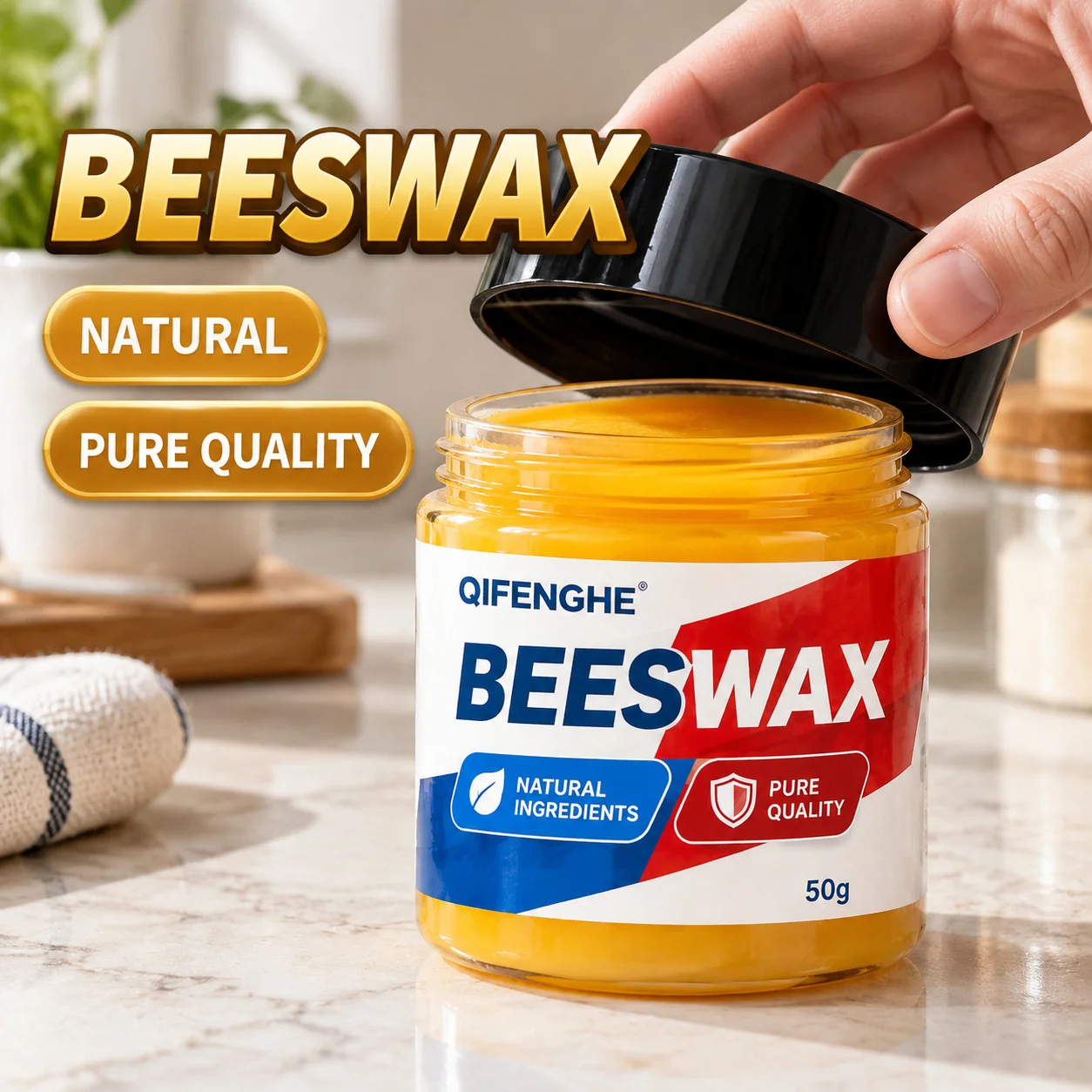 QIFENGHE Natural Beeswax 50g Wood Seasoning Beewax Furniture Polish Wax for Wooden Floors Tables Chairs Wood Care Restoration