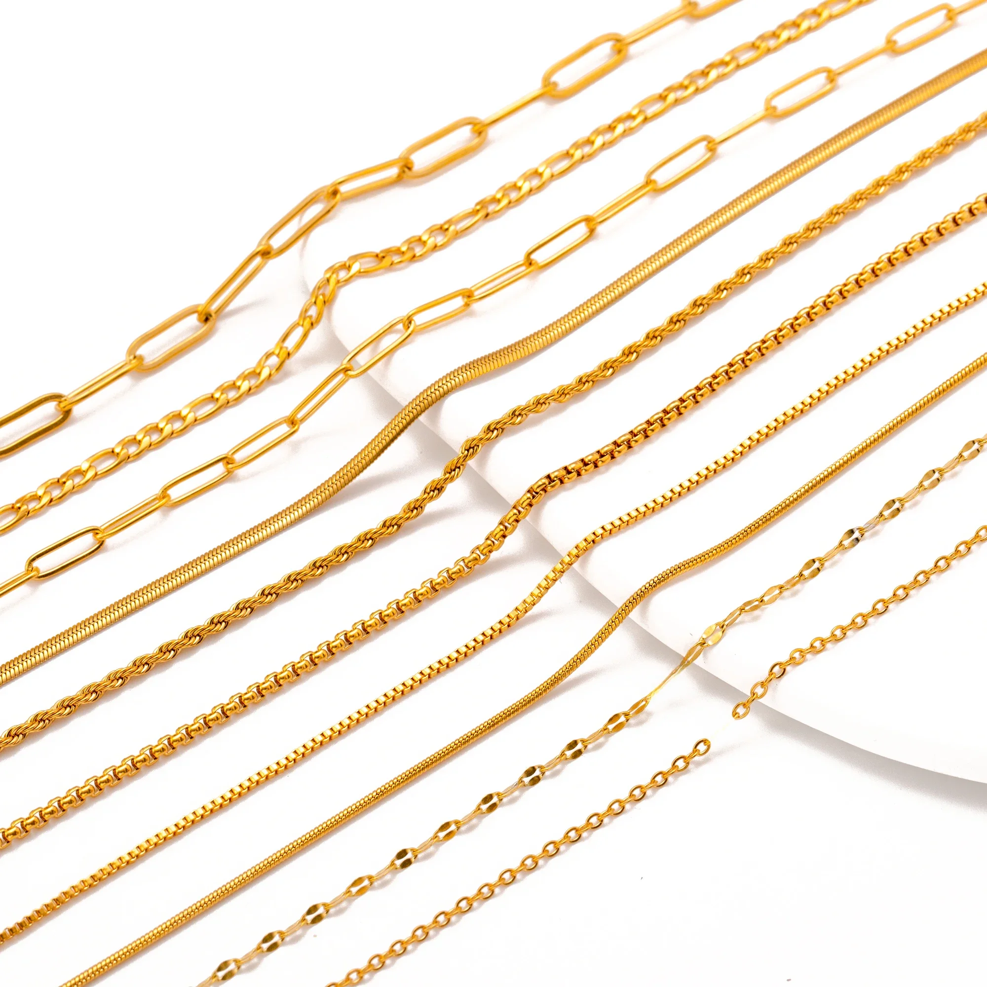 5pc 18K goudkleur PVD verguld roestvrij staal Cuba Cross O Ripple Twisted Chain ketting verstelbare ketting DIY ketting groothandel - afbeelding 2