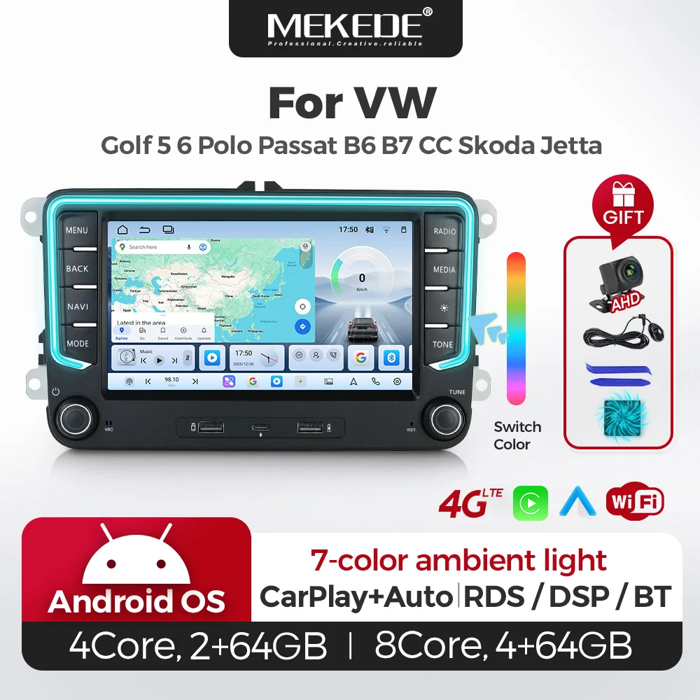 Mekede 7-Zoll Autoradio mit Carplay für Universal VW Volkswagen Passat B6 B7 Golf 5 6 Polo Skoda Jetta Android 15 Intelligentes System