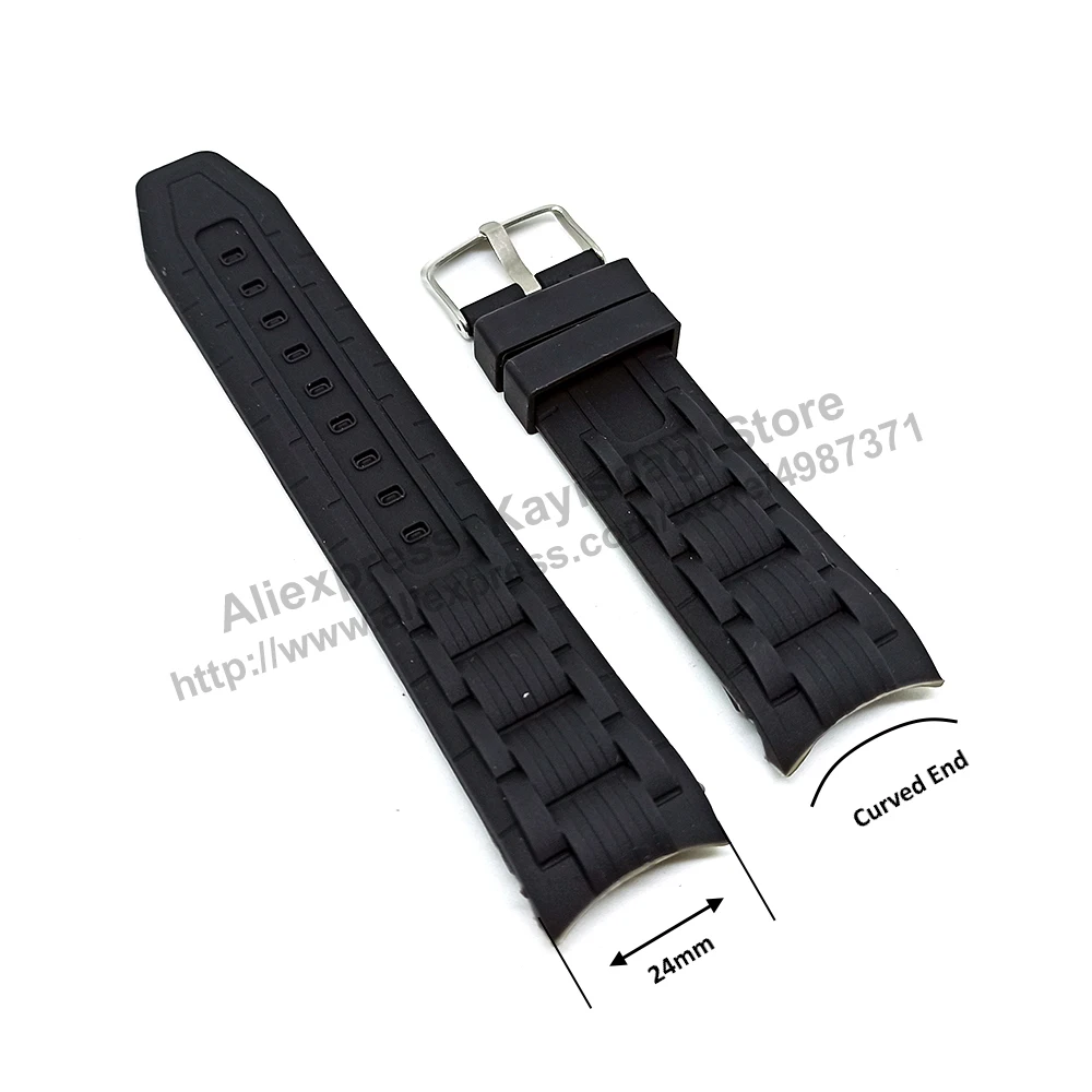 

Guess Caliber W0864G2 fits with 24mm Black Rubber Soft Silicone Replacement Curved End Watch Band Strap