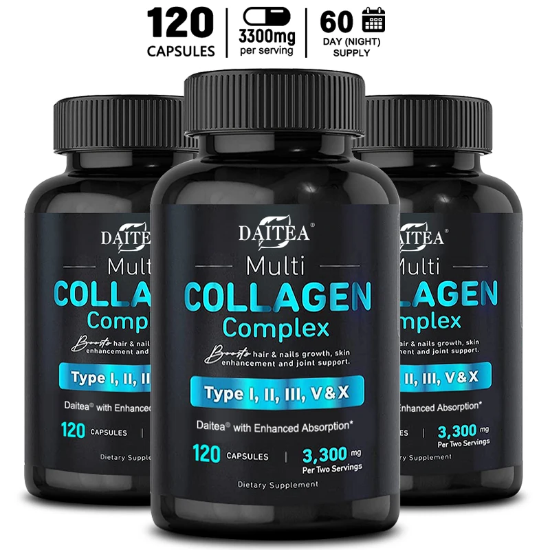 Daitea Collagen Complex (Type I, II, III, V&X) - Hair, Skin, Nails, Joint Health - Hydrolyzed Collagen for Men and Women