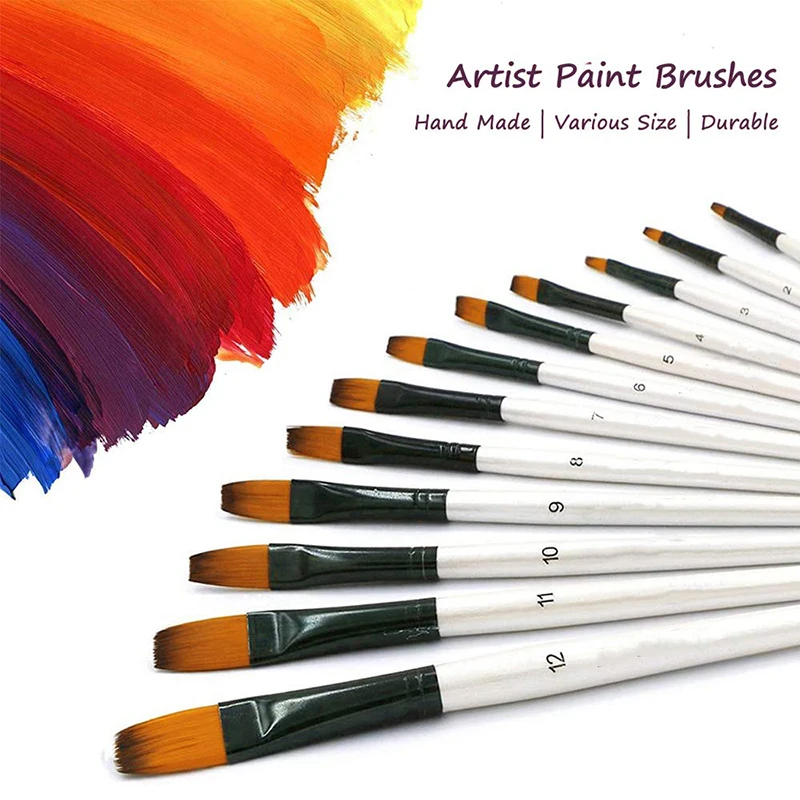 12pcs Synthetic Nylon Tip Filbert Paint Brushes Set Artist Brush for Acrylic Oil Watercolor Gouache Artist Professional Painting