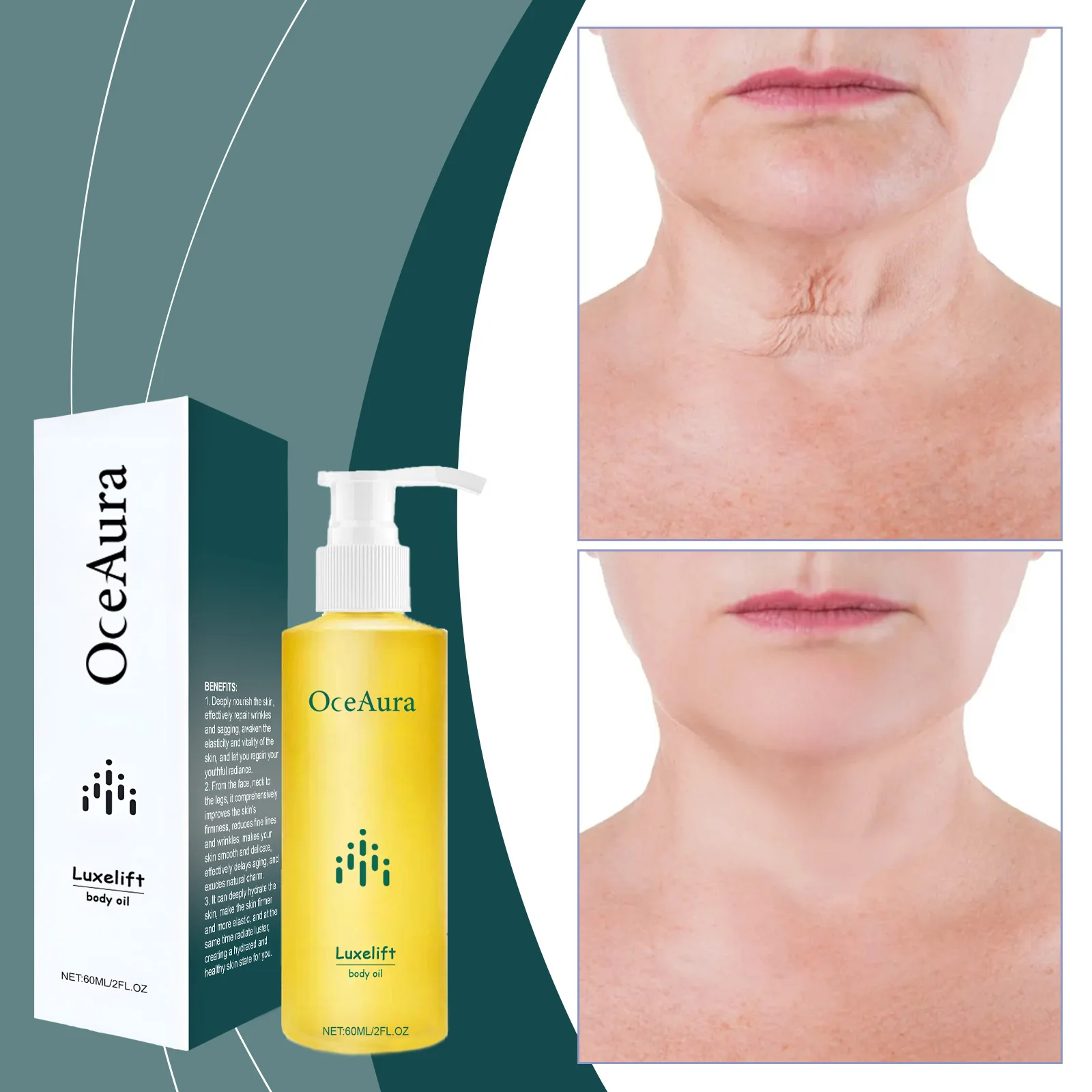 OceAura 60ml Skin Firming Body Oil, Hyaluronic Acid Body Oil, Nourishing and Moisturizing Skin Care