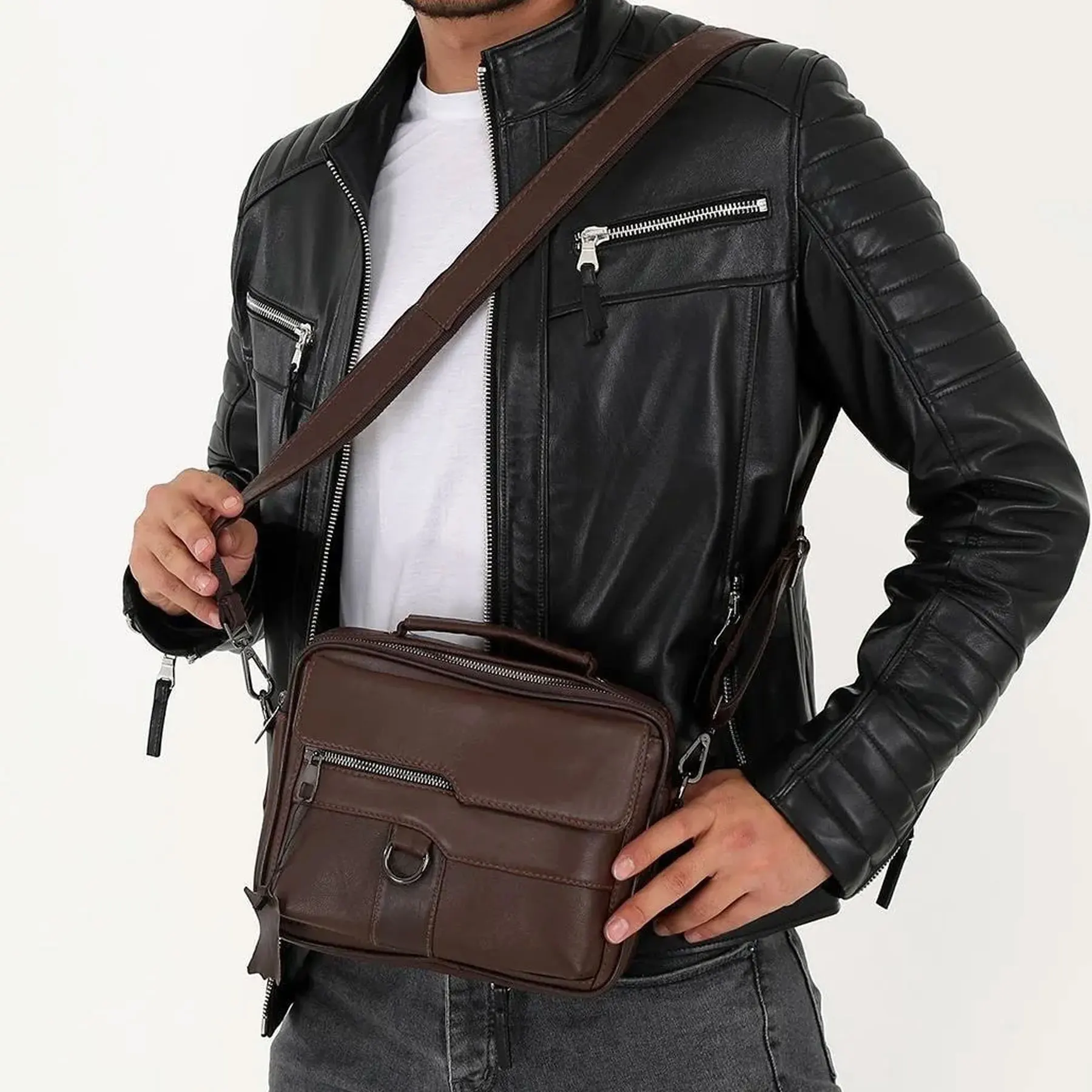 

Lederax Genuine Leather Messenger Bags Men Casual Travel Business Crossbody Shoulder Bag LD474