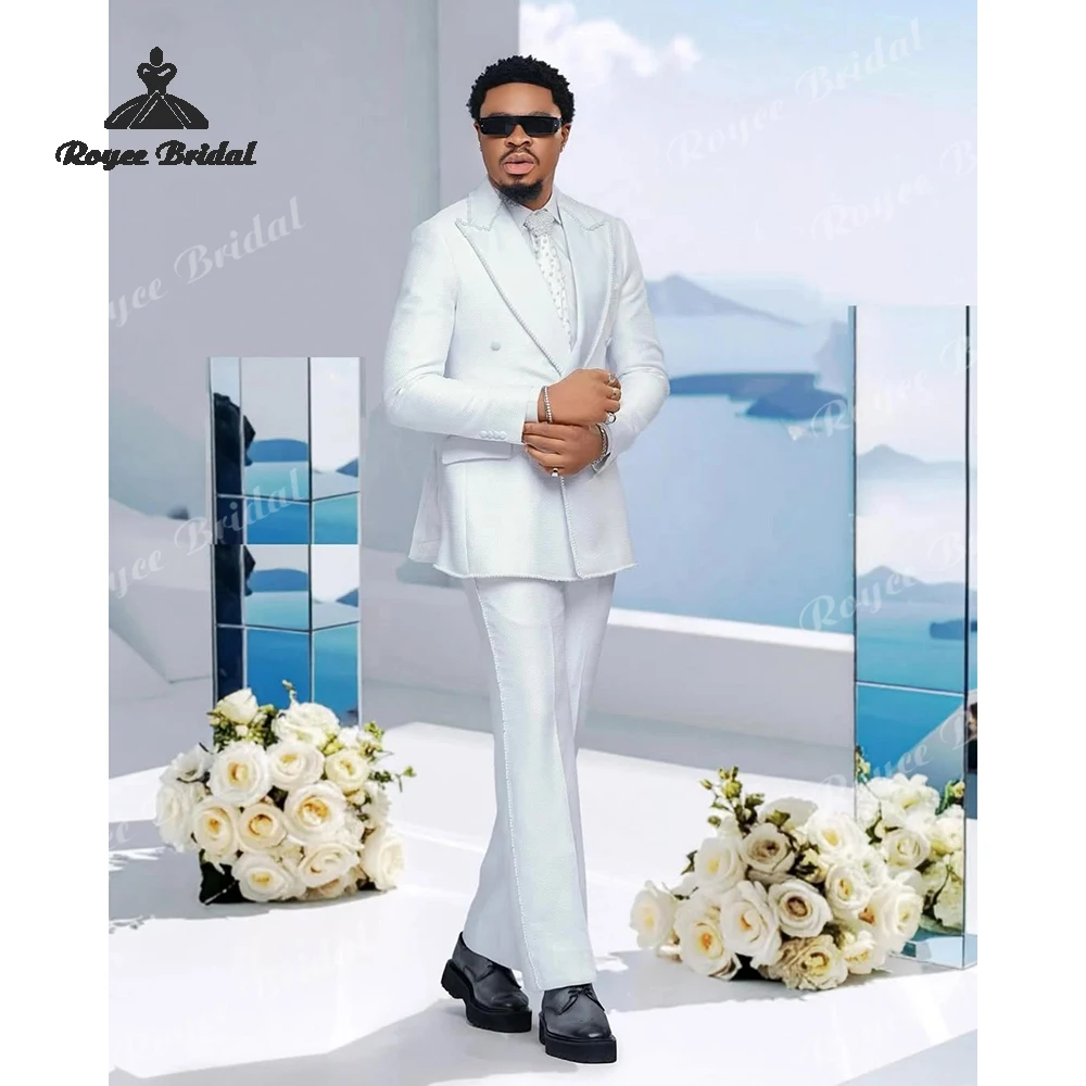 

Pearls Jacquard Two Piece Peak Lapel Men's Suit Wedding 2026 Double Breasted Evening Suit Customized trajes para hombre