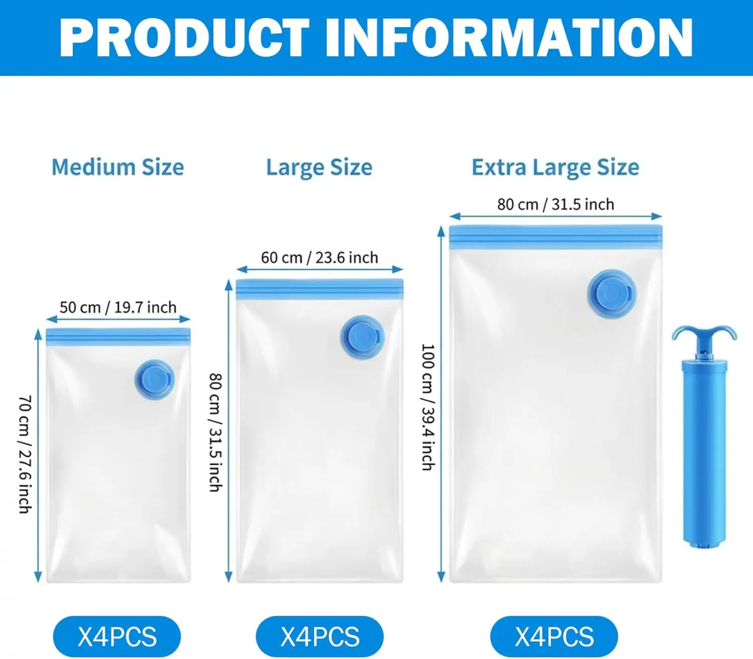 10PCS Mixed Size Vacuum Storage Bags 4S+4M+2L Reusable Air Compression Bags Space Saver for Clothes Duvet Bedding Closet Organization