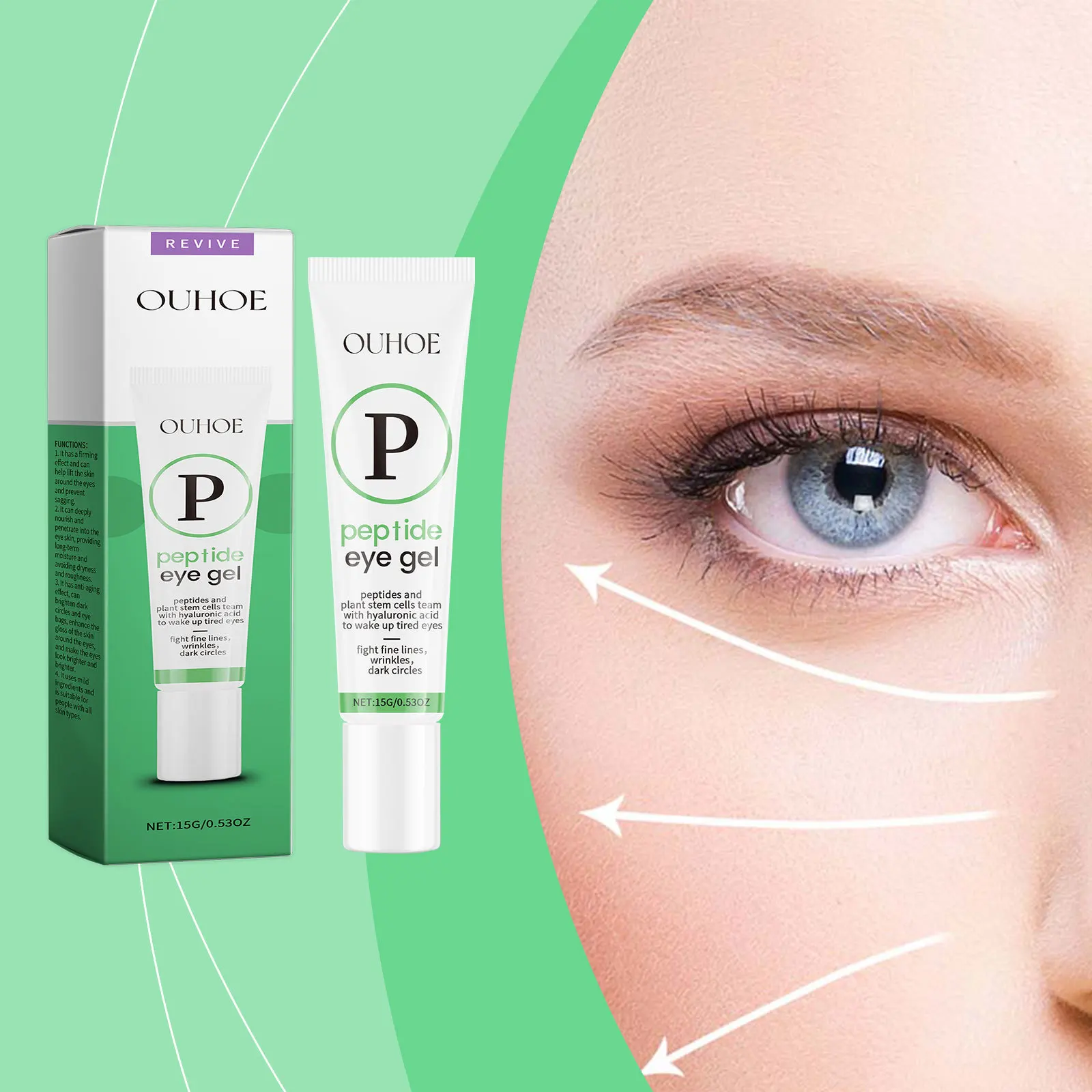 

Ouhoe 15g Peptide Protein Firming Eye Gel Anti Dark Circle Puffiness Nourish Skin Massage Improve Dullness Lifting Eye Cream