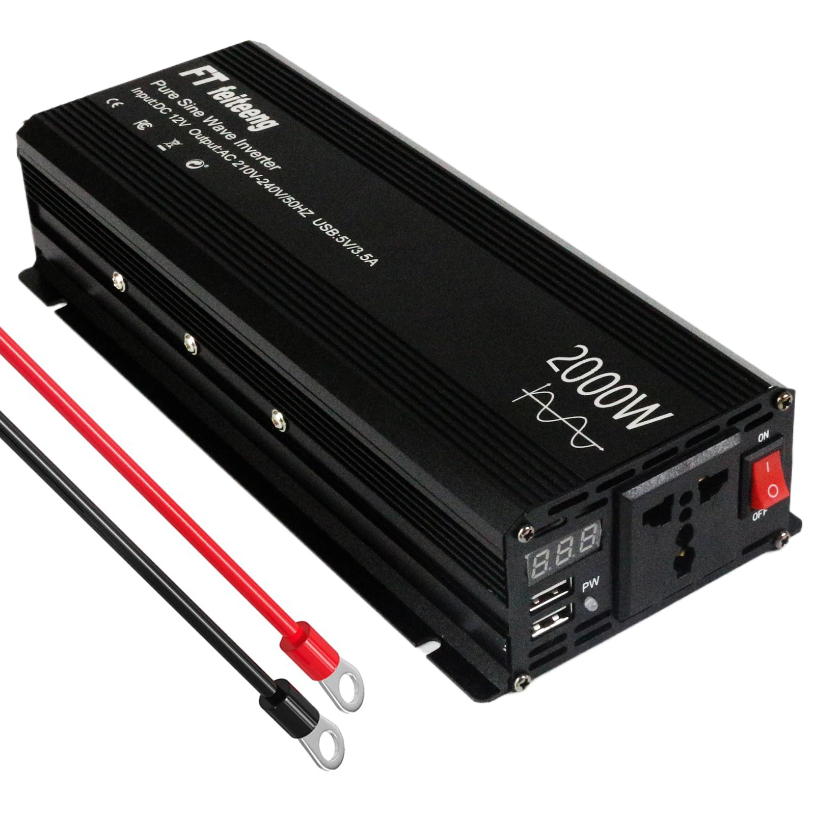 

Pure Sine Wave Inverter, DC 12 to AC 230V,One Socket and Tow USB Ports,Suitable for Cars, Trucks, Computers ect